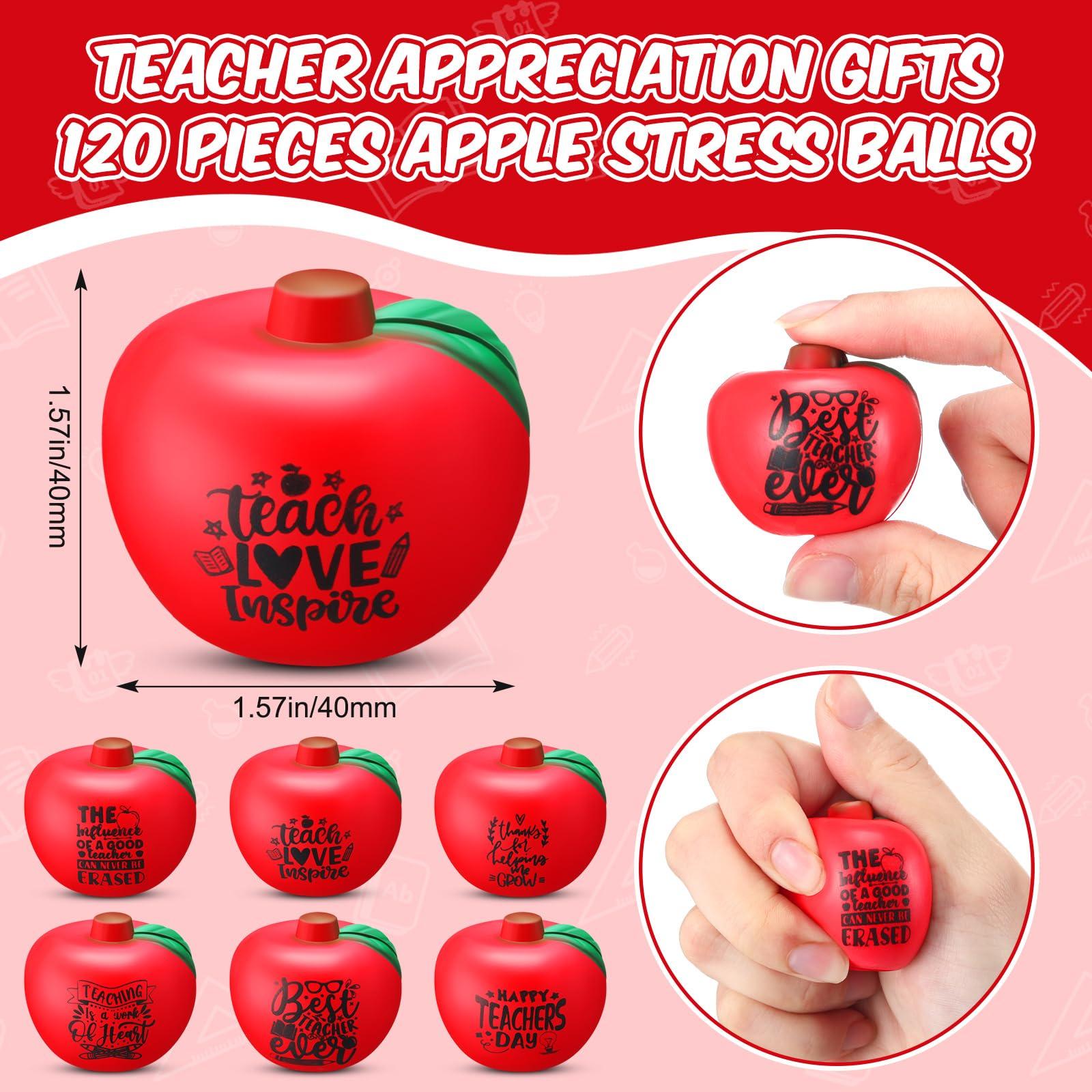 ShinyRelief ShinyRelief 120 Pcs Teacher Stress Relief Balls Thank You Stress Balls Bulk Squeeze Foam Soft Apple Shaped Teacher Appreciation Stress Balls Motivate Encourage Toys for Teacher's Day Gifts
