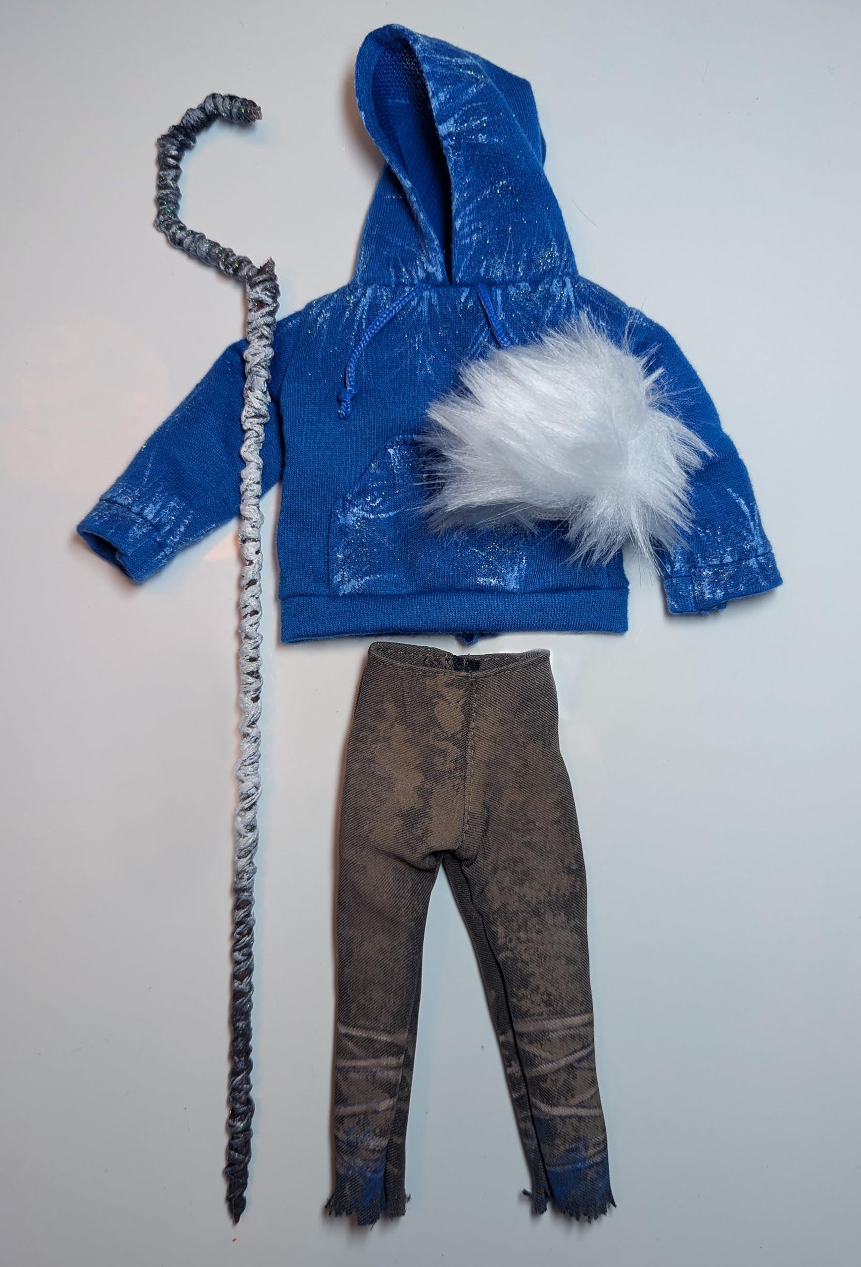 Hand-painted Jack Frost Costume - Complete Set: Hoodie, Pants, Wig & Cane for 12" (1/6) Doll