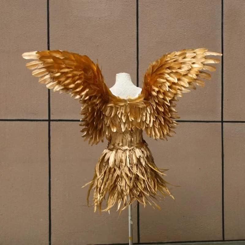 HoHoHuo HoHoHuo Gorgeous Gold Feather Fairy Wings Costume For a Luxurious Show Outfit at Carnivals and Festivals