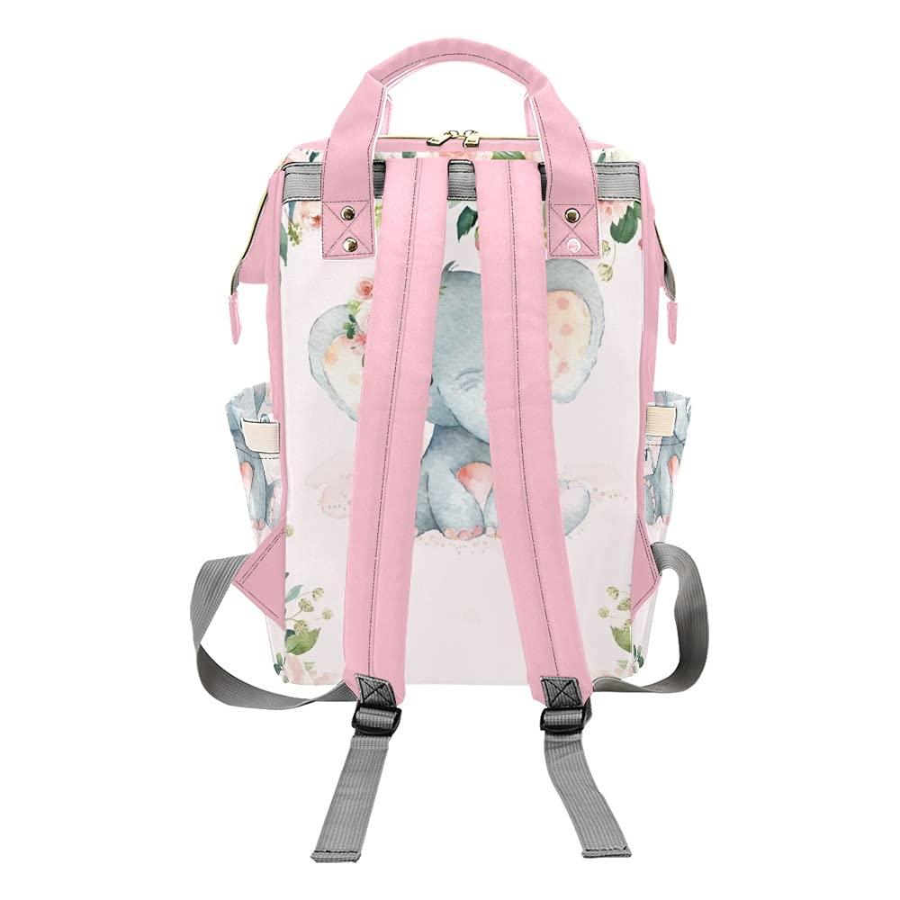 XOZOTY Pink Elephant Diaper Bags Backpack Personalized Baby Bag Nursing Nappy Bag Travel Tote Bag Gifts