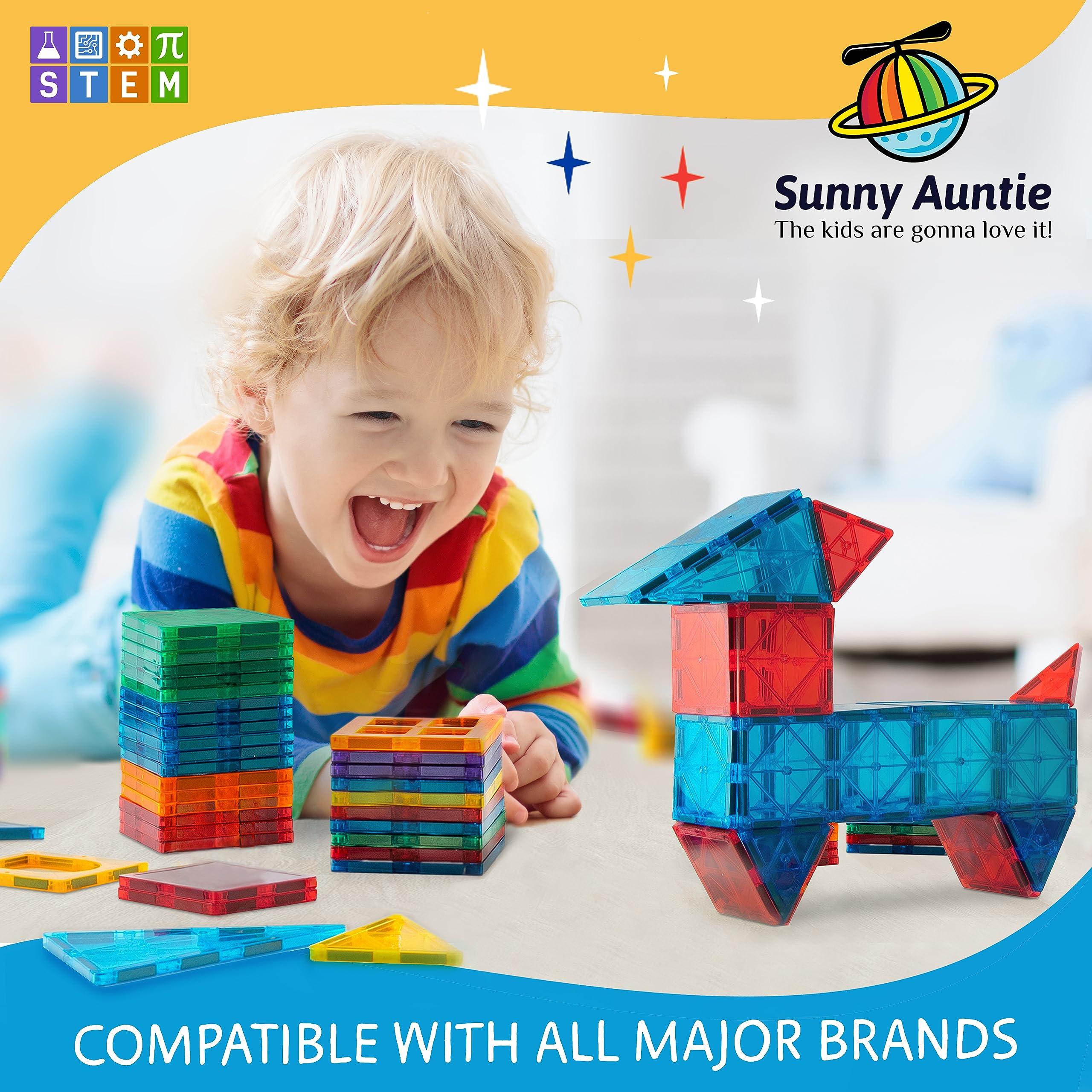 SUNNY AUNTIE Magnetic Tiles 56 PCS, Magnetic Tiles for Kids & Toddlers Ages 3-8, Magnetic Toy for 3 4 5 6 7 8 Year Old Boys Girls Kids & Toddlers Magnetic Blocks Building Set STEM Toy, Great Gift for Kids aged 3-8