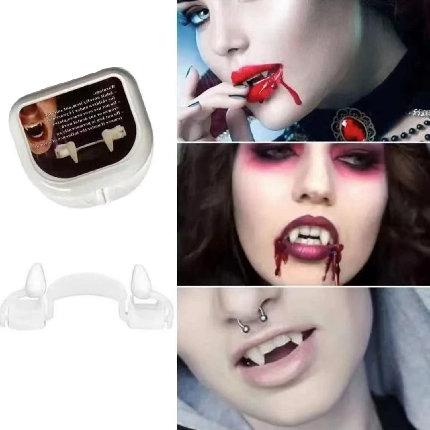 Dzrige Dzrige Halloween Retractable Vampire Fangs Scary Creepy Plastic Vampire Fake Teeth for Cosplay Party Props Halloween Carnival Party Fangs Favors