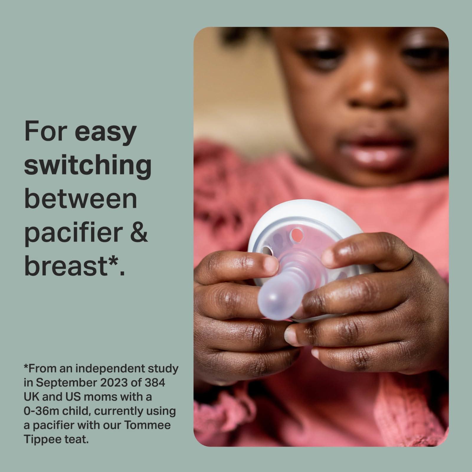 Tommee Tippee Tommee Tippee Breast-Like Pacifier, 0-6 Month Pack of 4 Pacifiers with Breast-Like baglet, Symmetrical Design, BPA Free