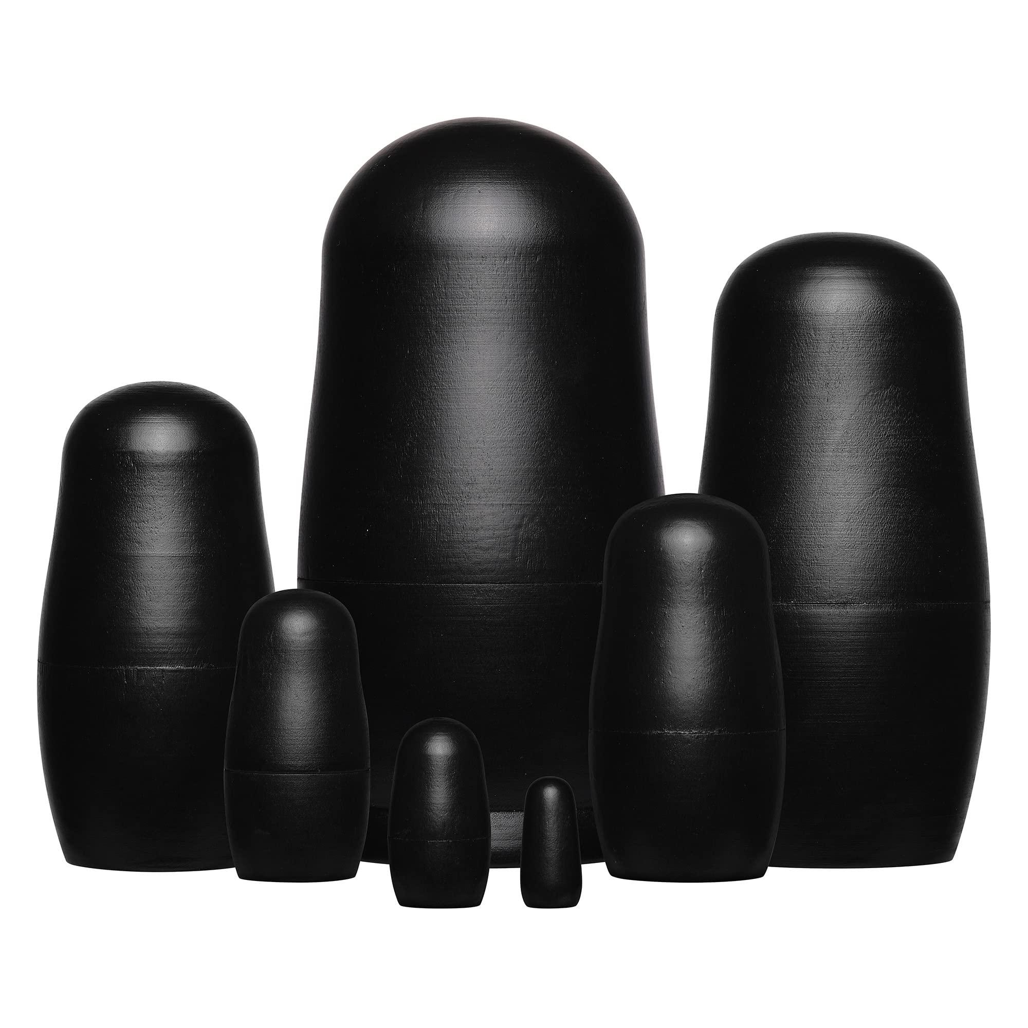 Yoption Yoption 7 Pieces Black Unpainted Nesting Dolls, Blank Russian Nesting Dolls Handmade DIY Create Your Own Matryoshka Nesting Dolls for Kids Boys Girls Paint Gift