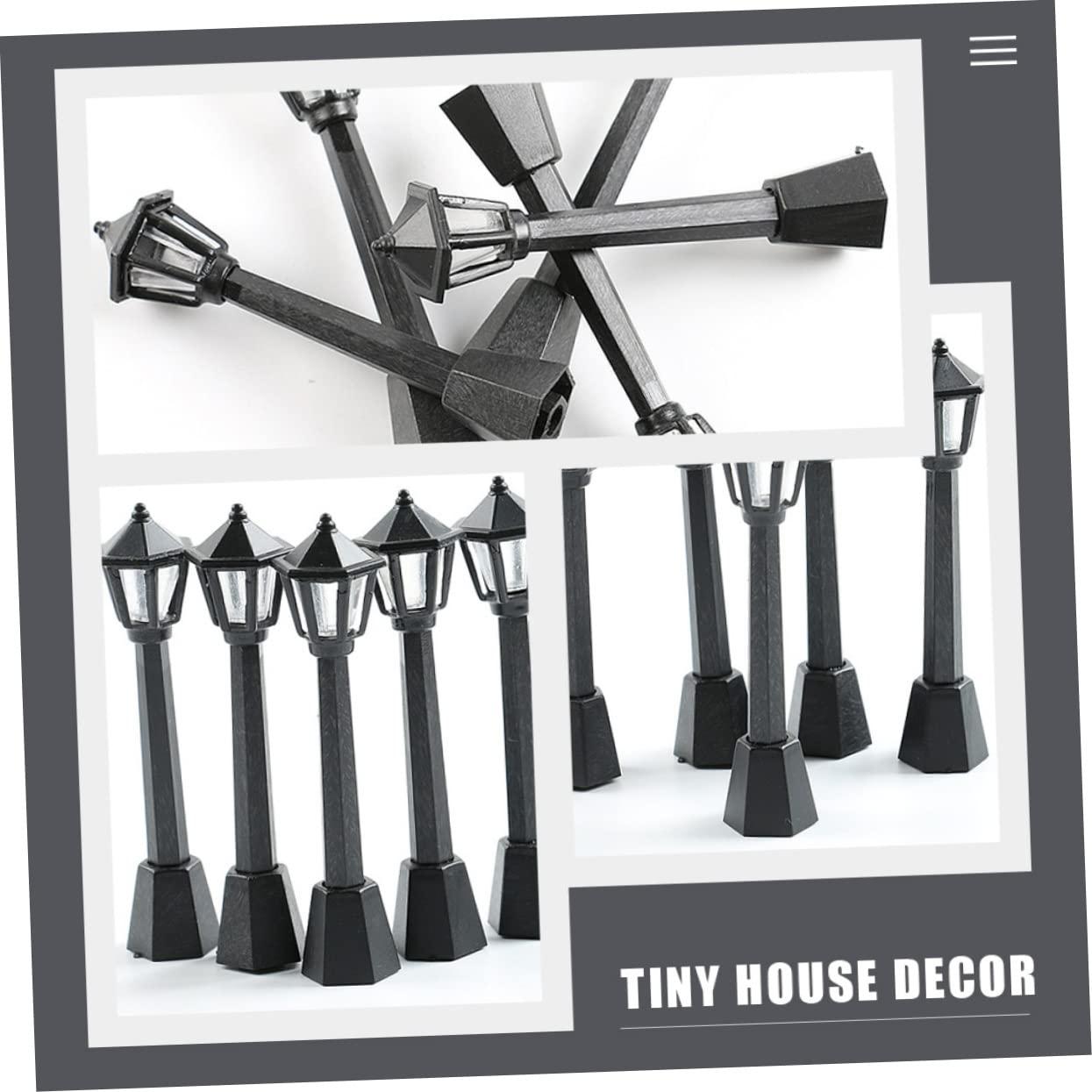 Angoily Angoily 24 Pcs Mini Street Light Mini Street Lamps Post Miniature Christmas Village Railway Train Lamp Model Mini Decor Mini House Fake Street Light Prop Plastic Small Street Light Vintage