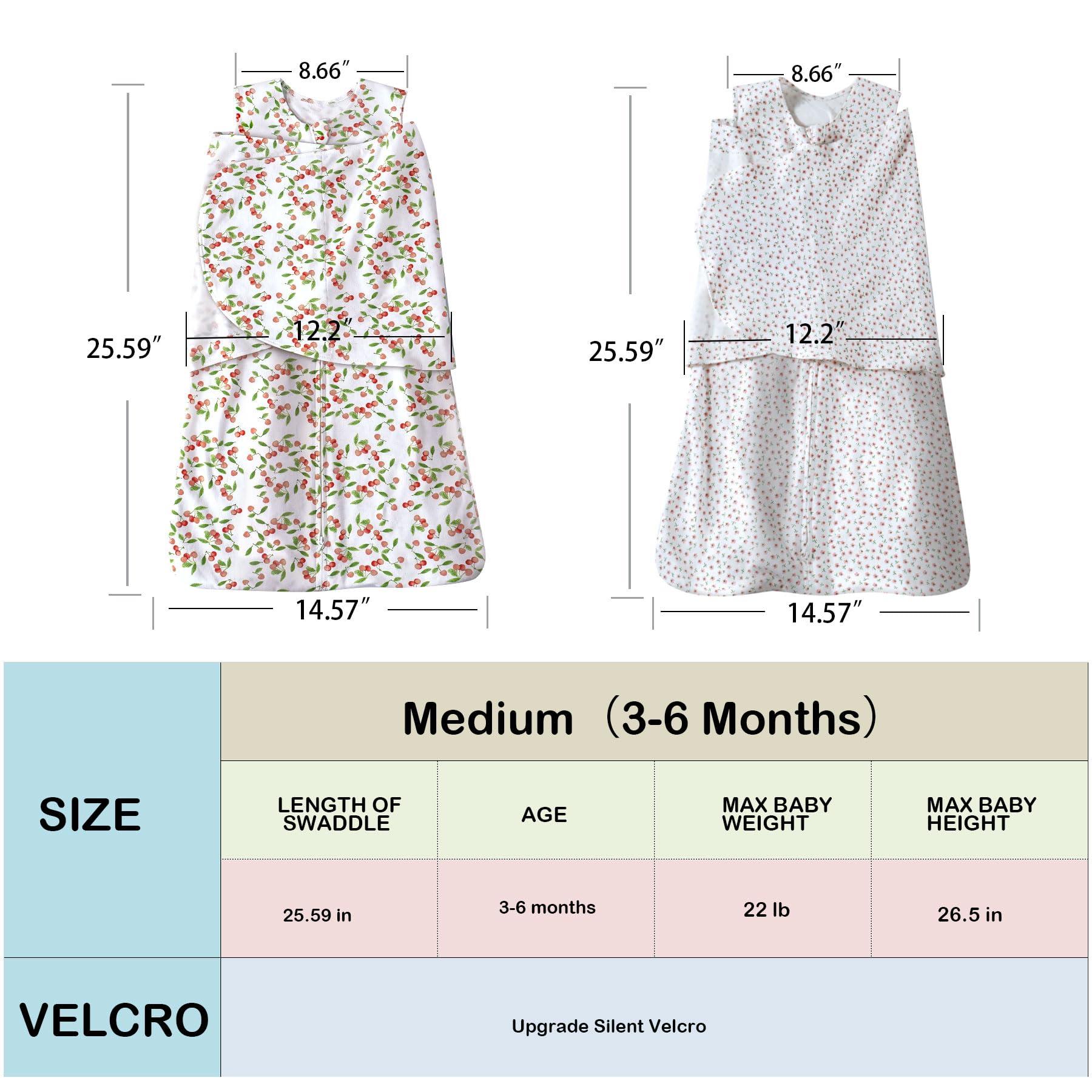 AugTwig Baby Sleepsack Swaddle,3-Way Adjustable Wearable Transition Blanket 100% Organic Cotton 2-Piece,3-6 Months,12-18 lbs,1.0 TOG(Floret&Cherry)