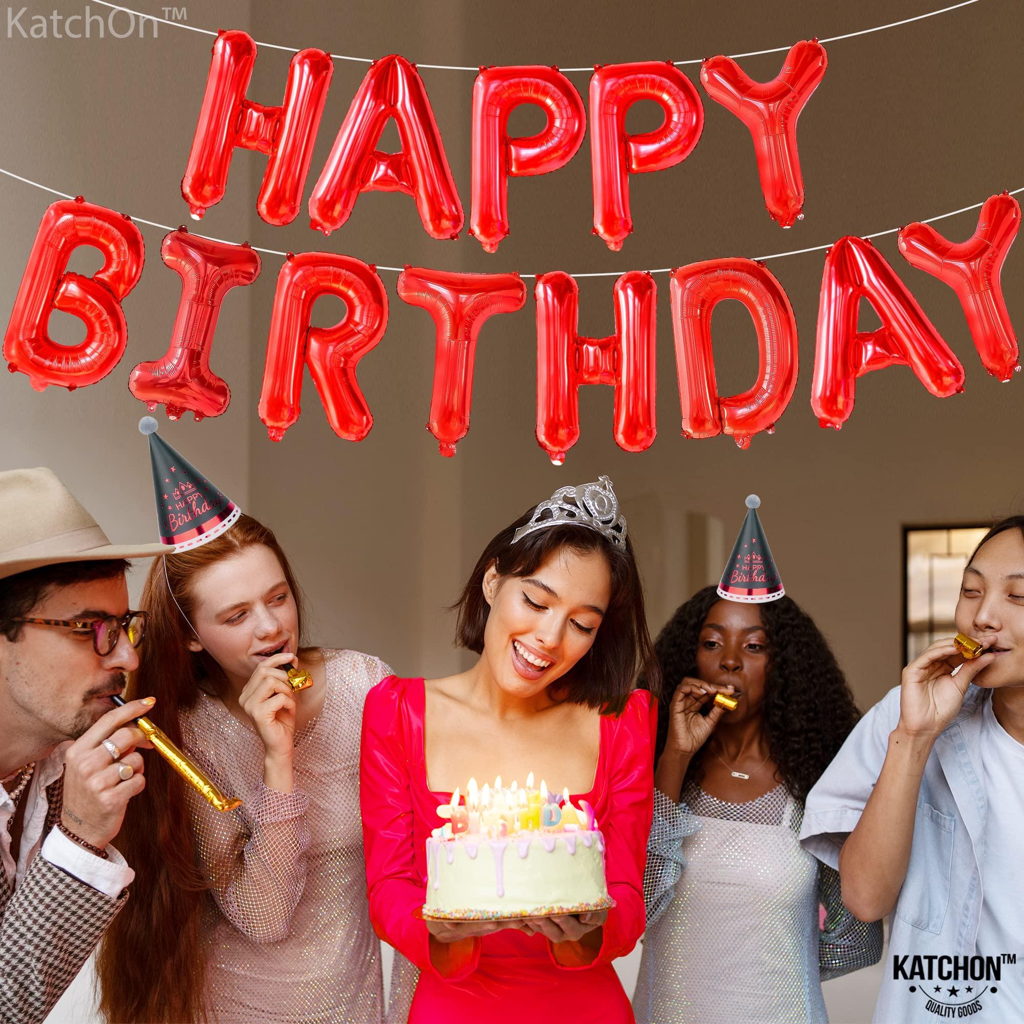 KatchOn KatchOn, Red Happy Birthday Balloon Banner - 16 Inch | Happy Birthday Banner Red, Happy Birthday Balloons Letters | Happy Birthday Foil Balloons | Happy Birthday Red Balloons, Red Birthday Decorations
