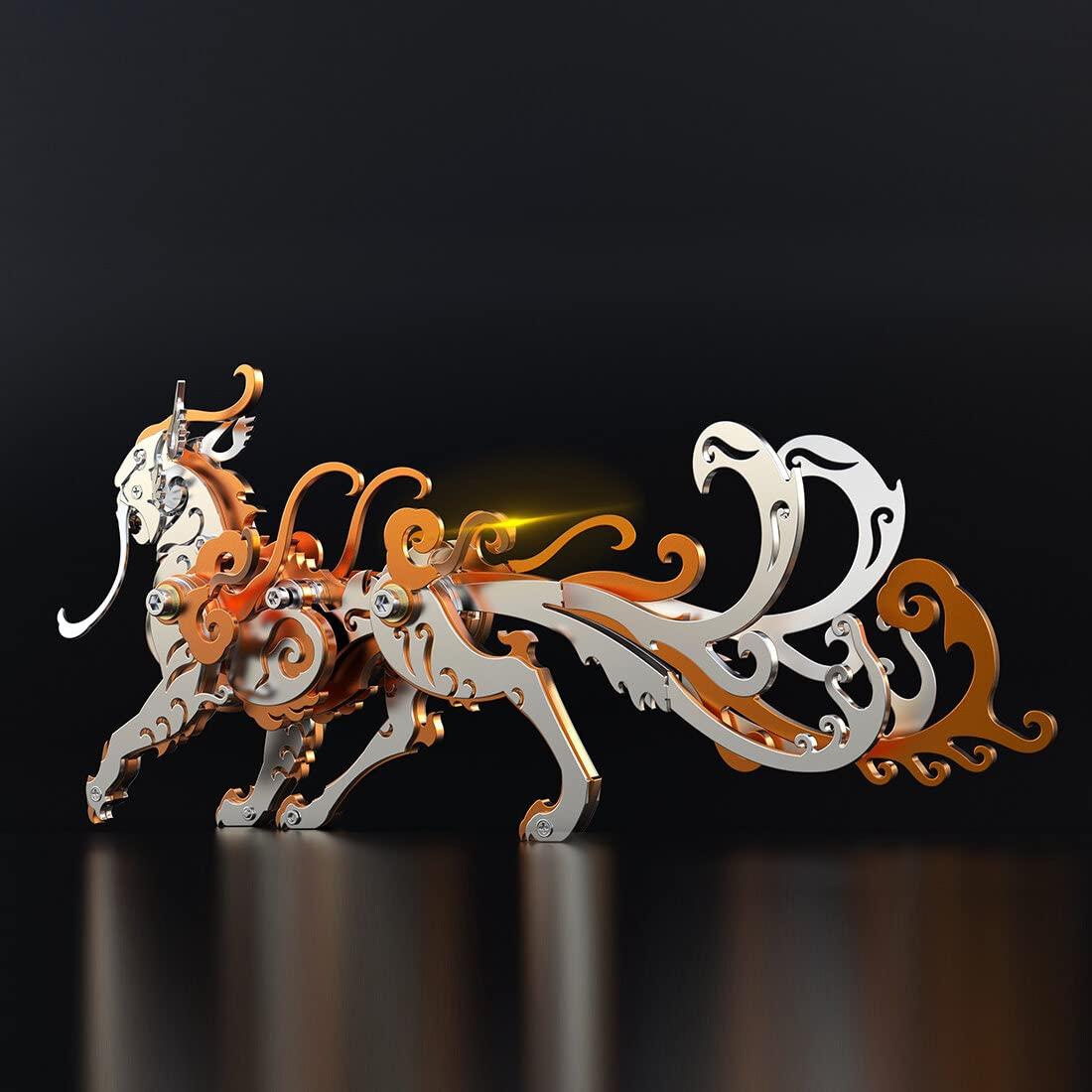 YounggDiy YounggDiy 3D Metal Puzzles for Adults, DIY Assembly 3D Mini Metal Luwu Tiger Ancient Chinese Beasts Model Set (88PCS/Orange)