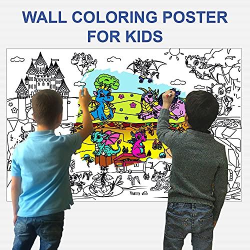 ALEX Art ALEX Art, Large Coloring Poster - Dragon Big Giant Coloring Sheets - Family Jumbo Wall Coloring Pages - Super Huge Coloring Posters for Kids - Children Table Floor Poster Size 38.5”x26.7”