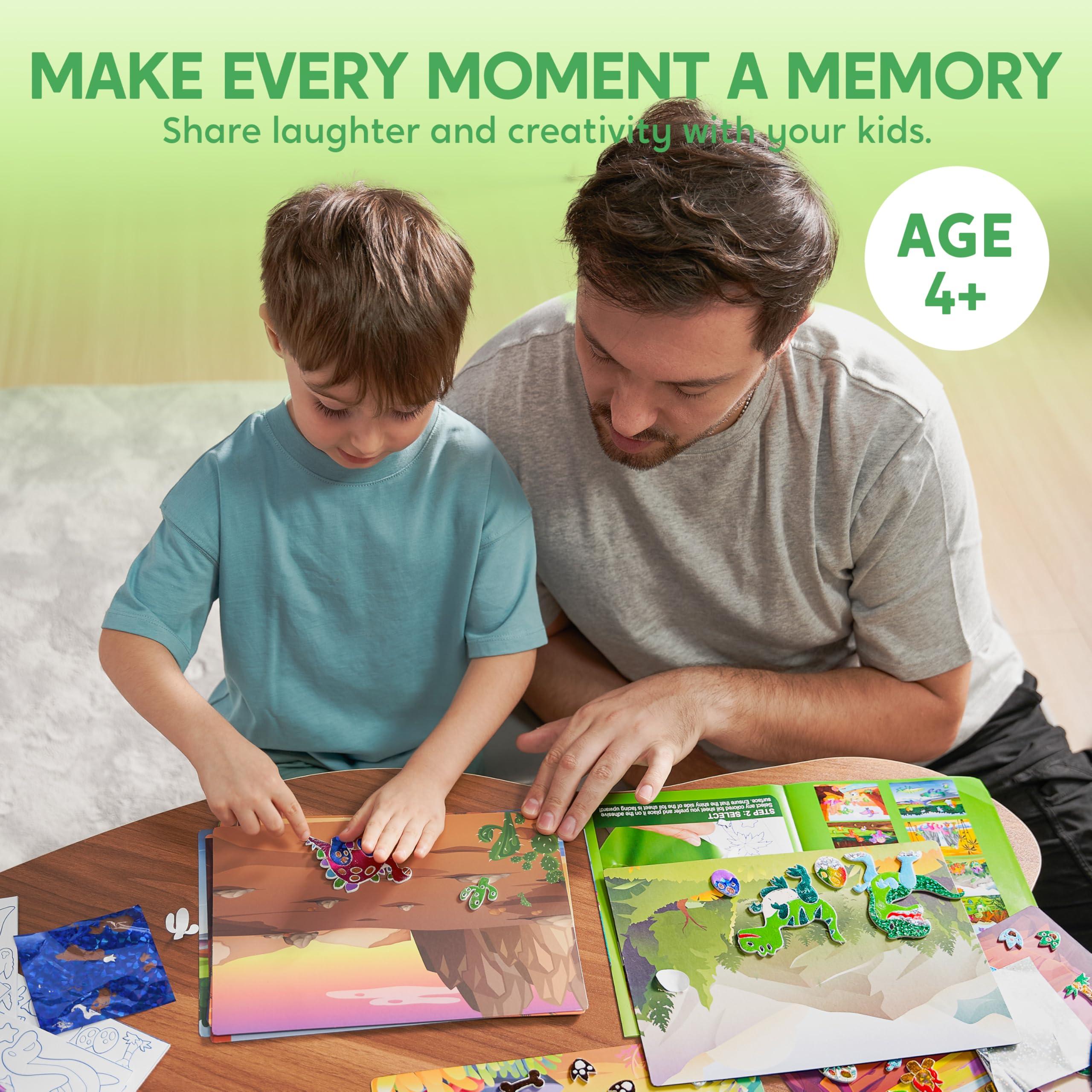 Klever Kits Klever Kits Foil Art Kit for Kids - Arts & Crafts Supplies, Mess Free Coloring, Dinosaur Foil Foam Stickers, Creative Travel Toys, Birthday Gifts for Boys & Girls Ages 4 and Up