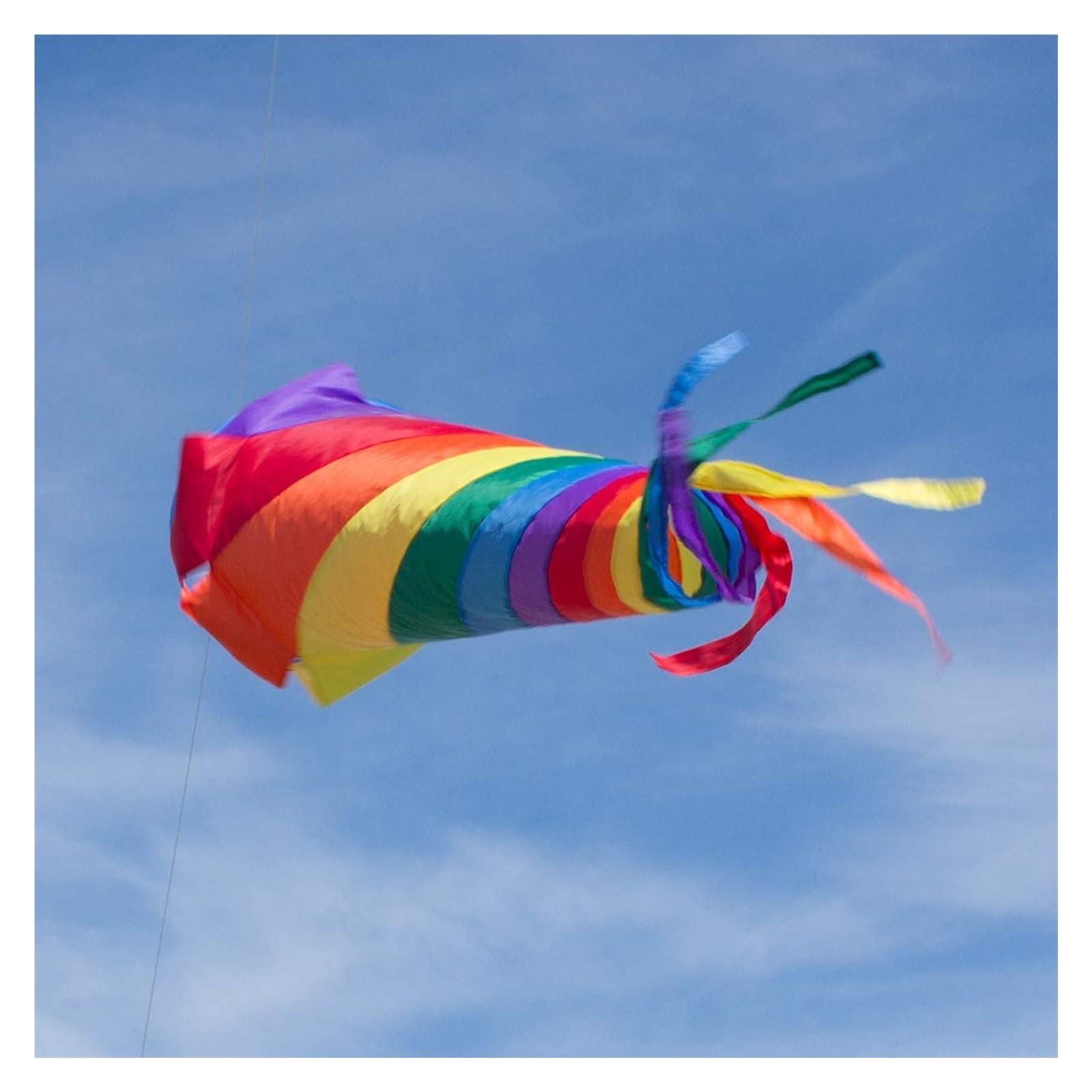 HEXEH HEXEH 90cm Windsock Kite Rainbow Spinning Turbine Windsock with Ball Bearing Swivels for Flag Poles Kite Tail Windsock Pole Outdoor