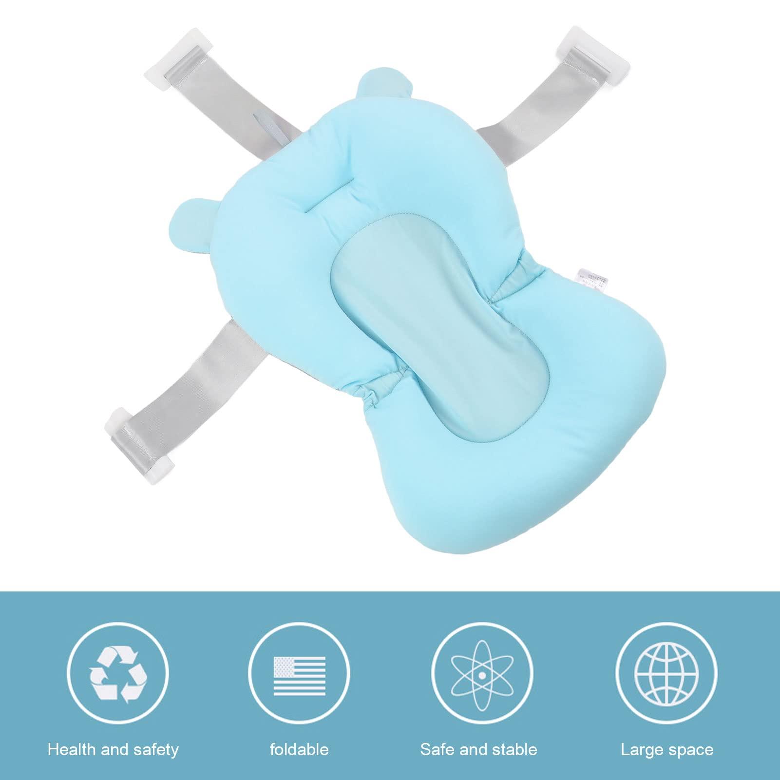 Pomya Baby Bath Seat, Baby Bath Tub Cushion for Bathtub Sink for Infant Newborn, Floating Foldable Adjustable Infant Bath Supporter, Easy to Clean (Blue Bear)