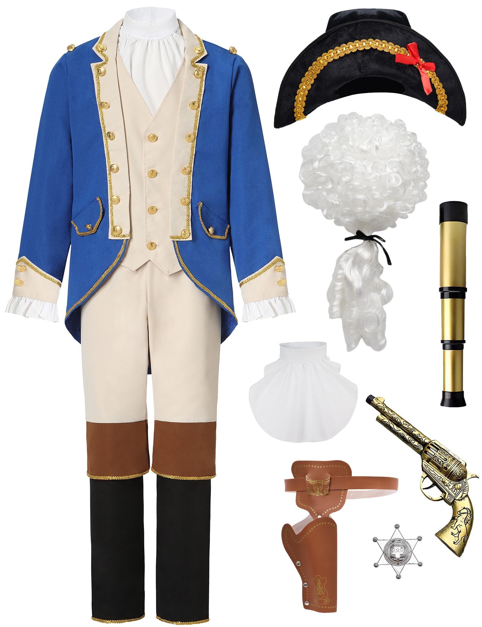 aicoaub aicoaub George Washington Costume Boys Colonial Patriot Revolutionary War Founding Father Hamilton Costume Kids Boys