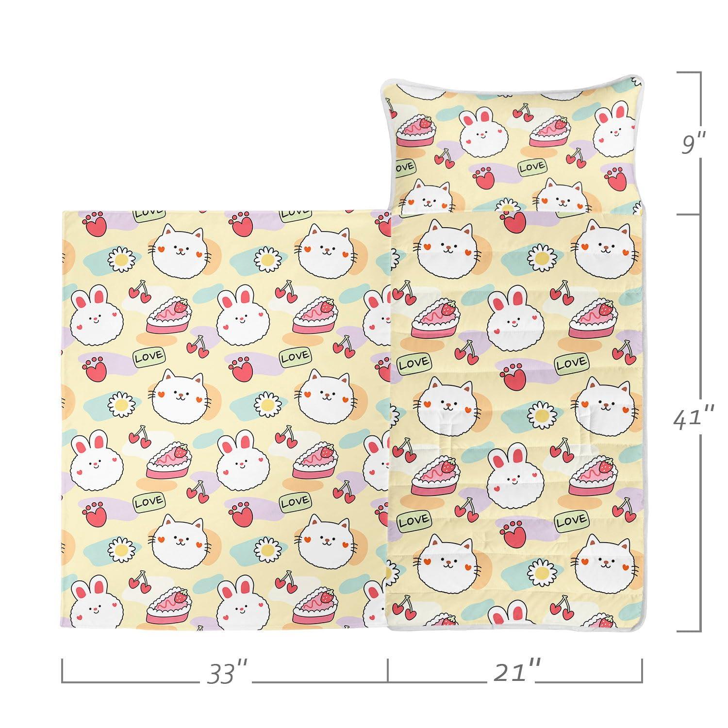 Datura home Datura home Nap Mat -Cat Rabbit Sleeping Bag with Removable Pillow - Daycare and Sleepovers Preschool Kindergarten Bedding Set for Kids Toddler Boys Girls(Cat2 Large)