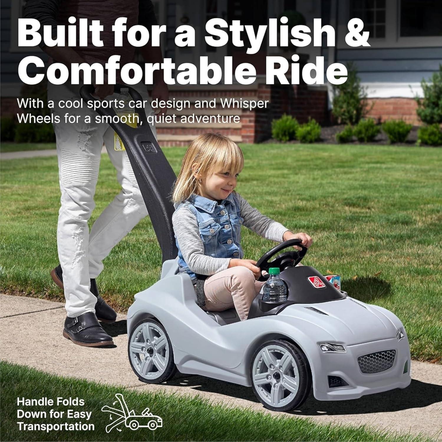 Step2 Step2 Whisper Ride Cruiser Kids Push Car, Ride On Toy, Stroller Substitute, Includes Seat Belt & Horn, Made of Durable Plastic, Max Weight 50 lbs., For Toddlers 1.5-4 Years Old, Gray