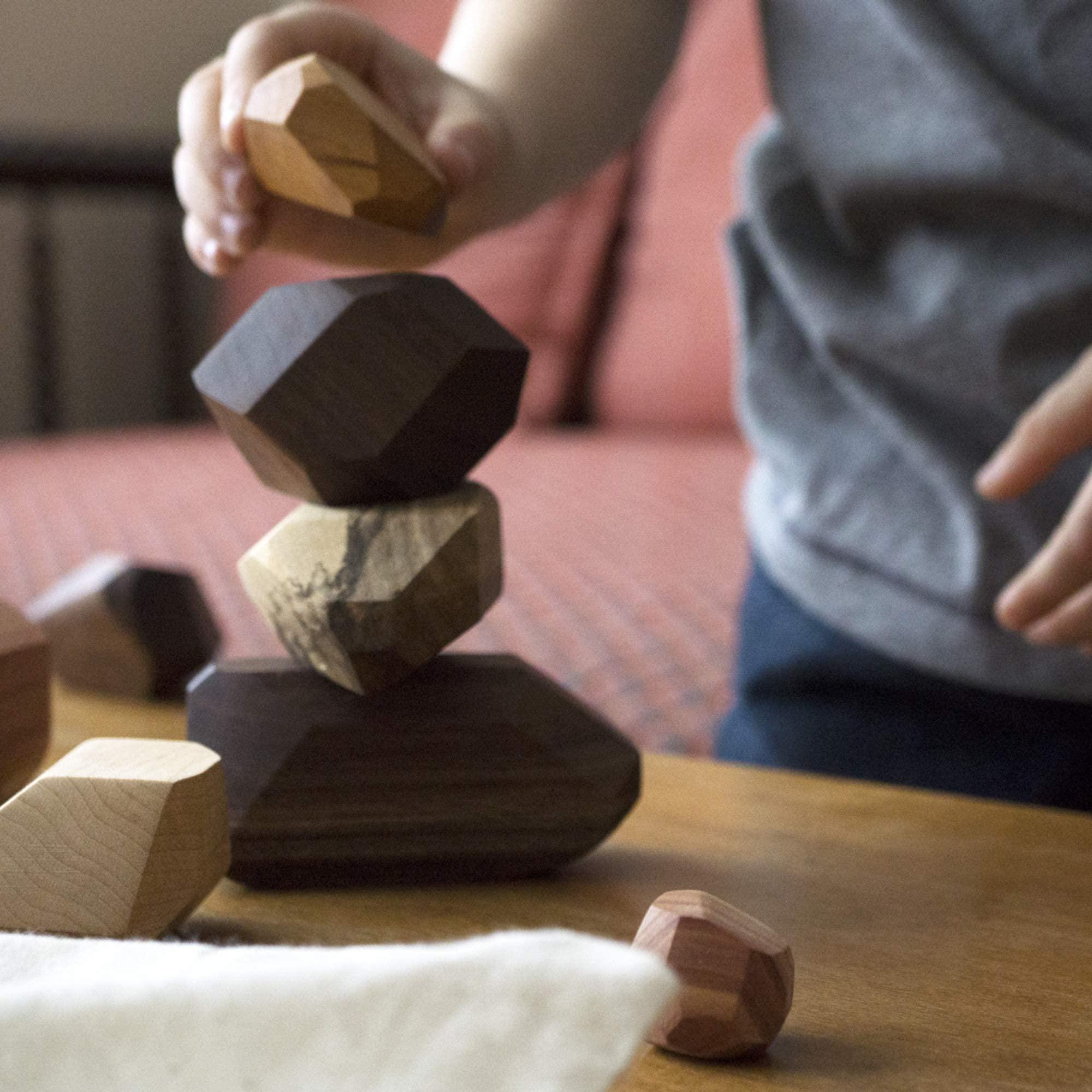 Tumi Ishi Tumi Ishi 22 Piece Natural Wooden Balancing Block Set - Sensory Educational Natural Wood Toy Stacking Game - Mixed Wood Species - USA Made - Jojoba Oil and Beeswax Finish - Wood Stone Building Blocks