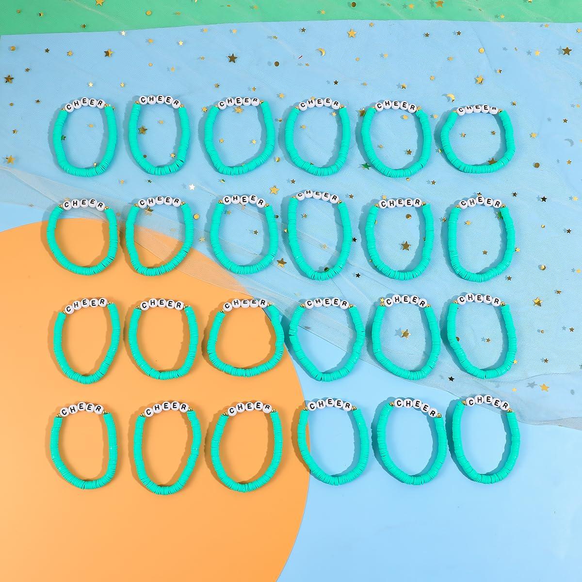 YANMIN YANMIN 24 Pcs Cheerleader Gifts for Girls Handmade Friendship Bracelets for Teen Girls Stretch Cheer Bracelets Y2k Cheer Stuff Stackable Clay Bead Bracelets Bulk Teens Birthday Christmas Party Favors