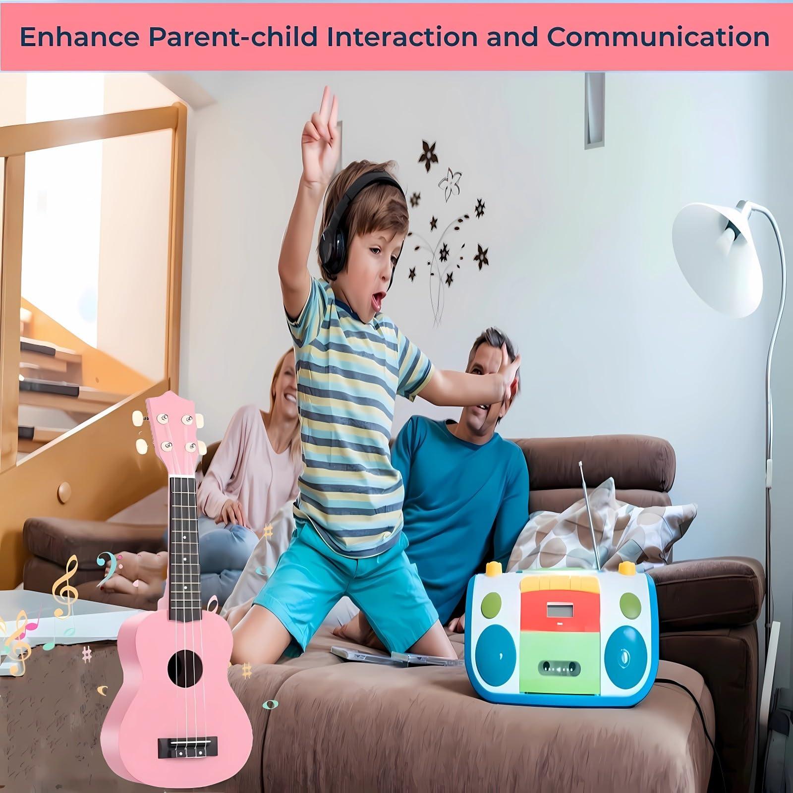 Jakeloo Kids Guitar Acoustic, Jakeloo 21 Inch Carbon Fibre Ukulele Toddler Acoustic Guitar Toy Guitar Child Guitar Musical Toy Kids Instruments Ideal for 3-9 Year Old Boys Girls Gifts (Pink)