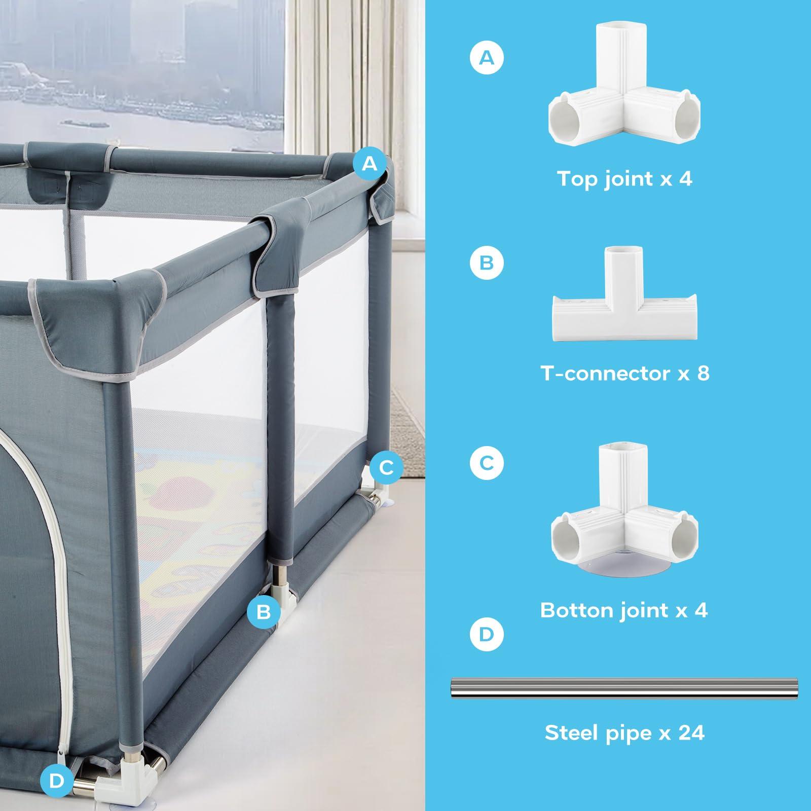 YIERYA YIERYA Baby Playpen Playard for Babies and Toddlers, Baby Fence Play Pens for Indoor & Outdoor, Sturdy Safety Play Yard with Breathable Mesh and Anti-Slip Mat,Grey