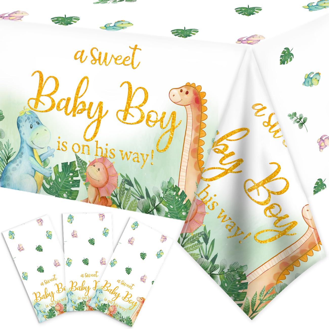 Haiyumaoyi Dinosaur Baby Shower Decorations Tablecloth for Boy - Dino Baby Shower Party Supplies Disposable Waterproof Plastic Table Cover, Dinosaur Theme Baby Boy Table Cloth Decorations 3 Pack (43in x 70in)