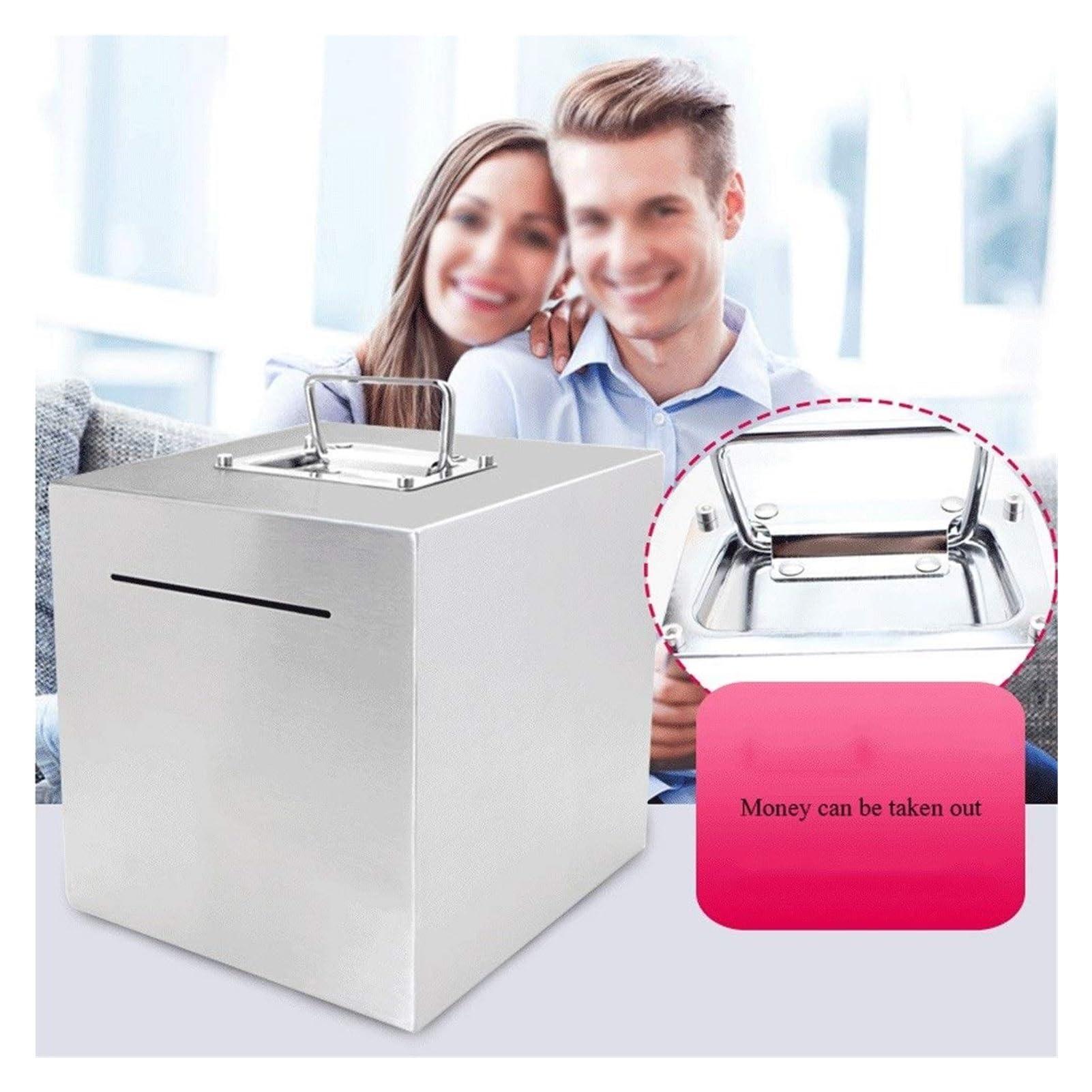 SEDFDD Deposit Stainless Steel Piggy Bank Adult Large Capacity Anti-Fall Paper Money Box Children\'s Gift Kids\' Money Banks Piggy Bank(20 * 20 * 20CM)