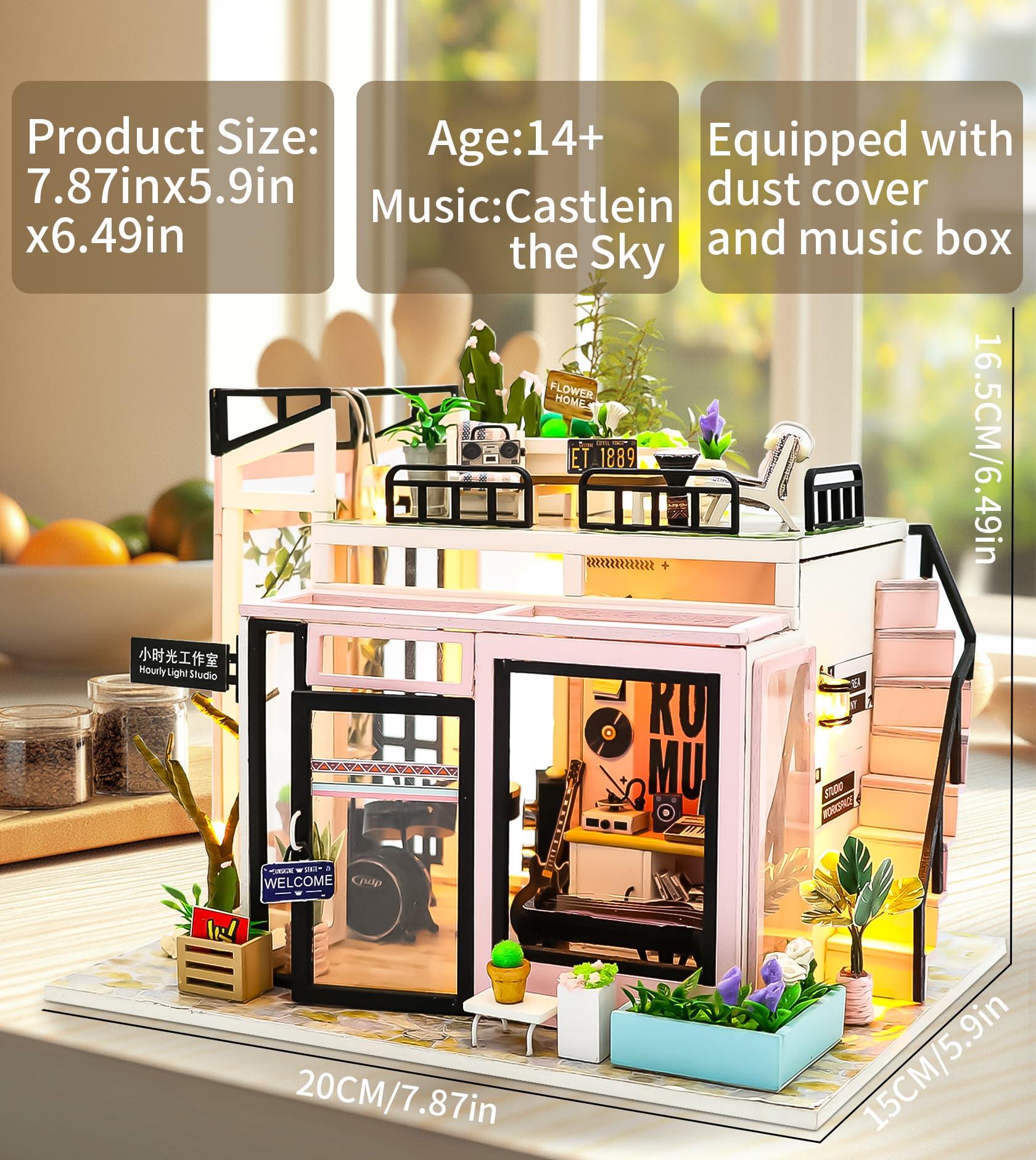 SPILAY Spilay DIY Miniature Dollhouse Kit with Wooden Furniture,DIY Dollhouse Kit with Dust Proof and Music Movement,1:24 Scale Creative Room for Romantic Valentine's Gift(Time Studio)