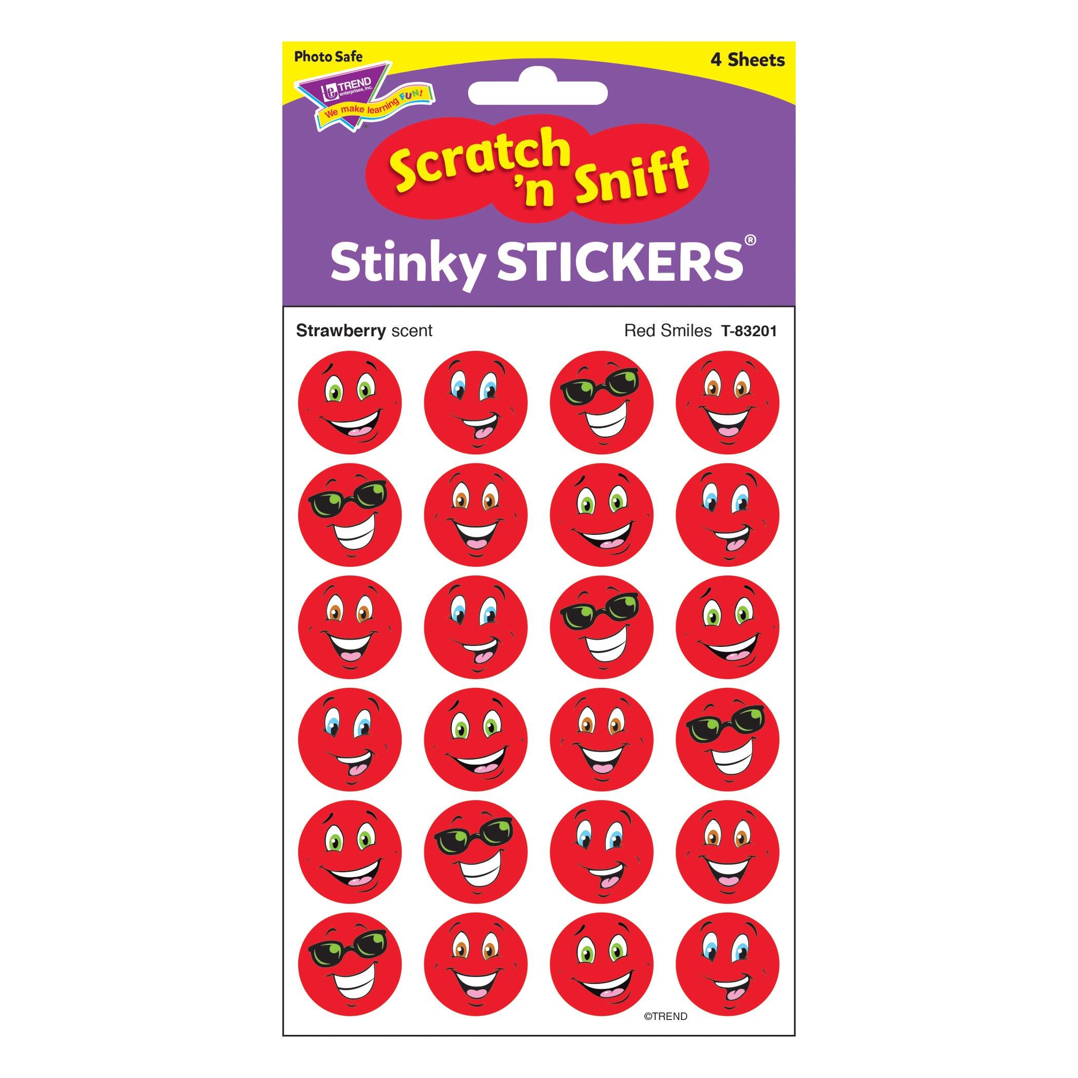Trend Enterprises Red Smiles, Strawberry scent Scratch \'n Sniff Stinky Stickers Small