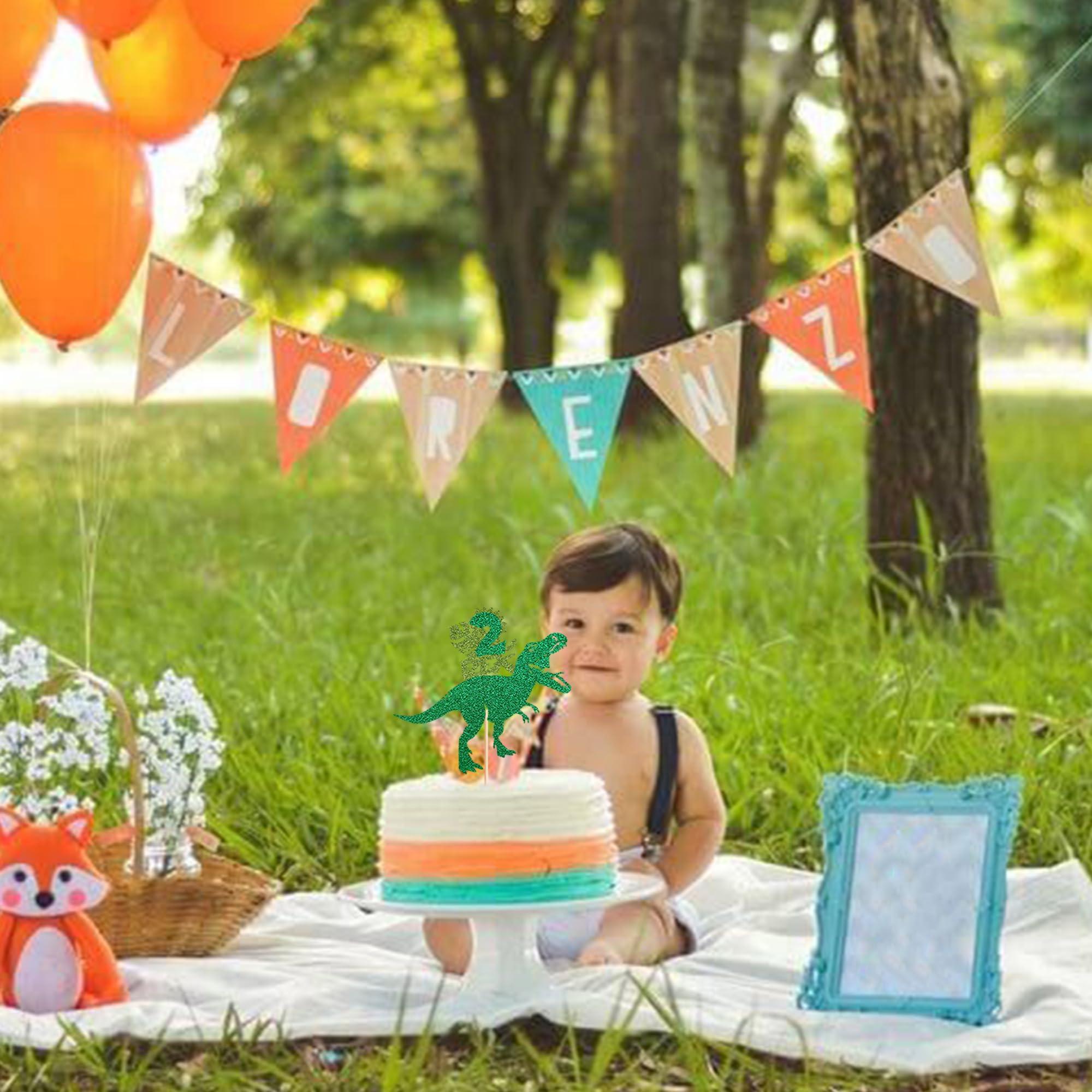 Rsstarxi Rsstarxi 1 Pack Dinosaur Two Rex Birthday Cake Topper Glitter Dinosaur T-Rex 2nd Birthday Cake Pick Two Year Olds Dinosaur Theme Cake Decoration for Baby Shower Second Birthday Party Decor Green
