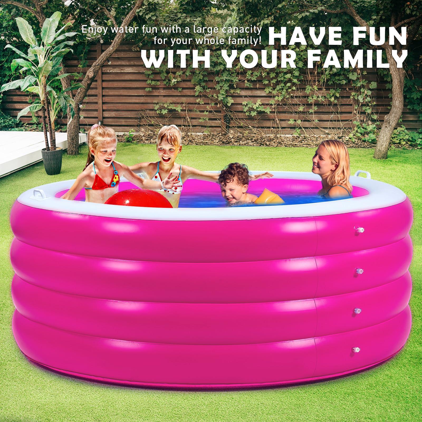 Biange Biange Blow Up Pool, 72\" X 30\" Deep Round Inflatable Swimming Adult Pool, Backyard Inflatable Pool for Kids Swimming, Pink