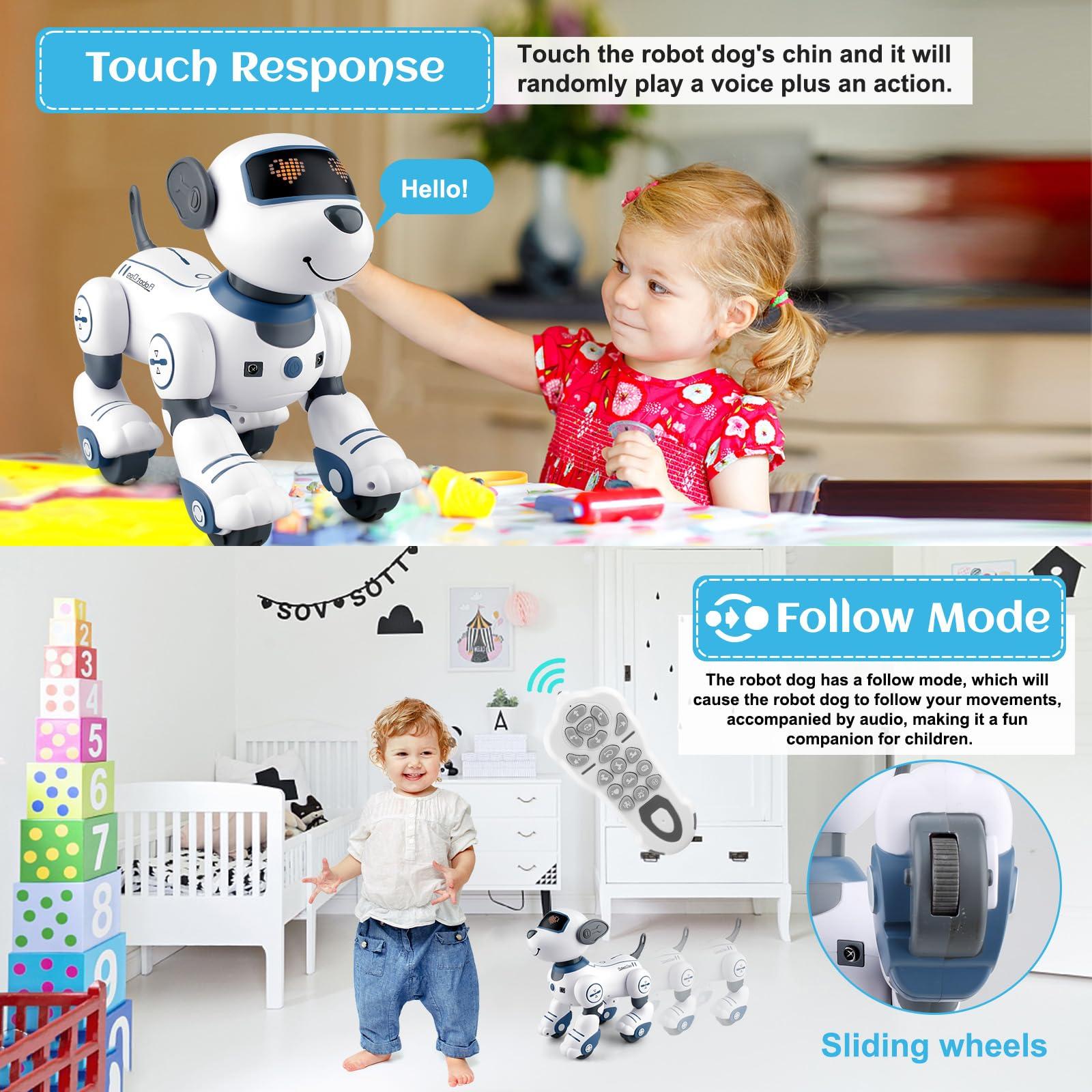 Katouigb Remote Control Robot Dog Toys, Programmable Robotic Puppy for Kids, Interactive Remote Control Dog, Singing Dancing Stunt Robotic Dog Gift for Birthday