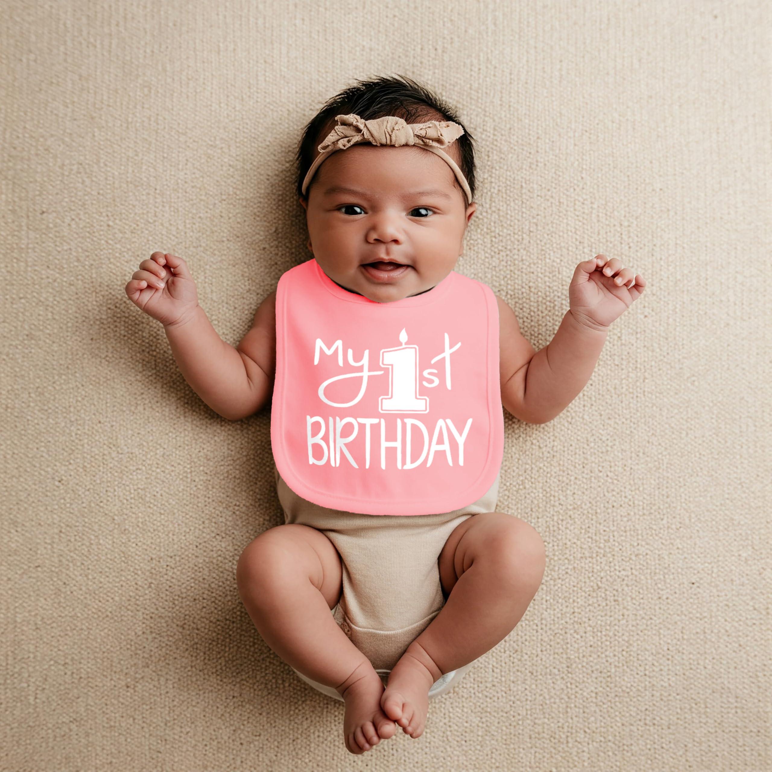 Aiden\'s Corner Aiden's Corner Handmade Cute Baby Boy Girl First Birthday Smash Cake Bibs - My 1st Birthday Bib (White Pink Bib)