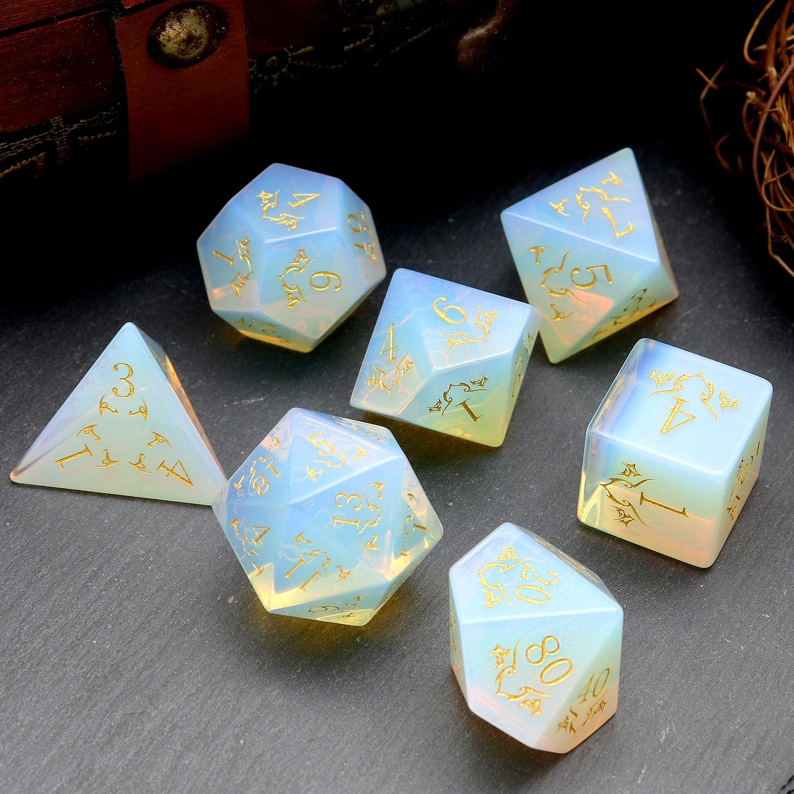 Haxtec Haxtec Opal Gemstone DND Dice Set with Dice Case Precious Gemstone Dice Set for Dungeons and Dragons TTRPG Gifts for Dungeons Masters