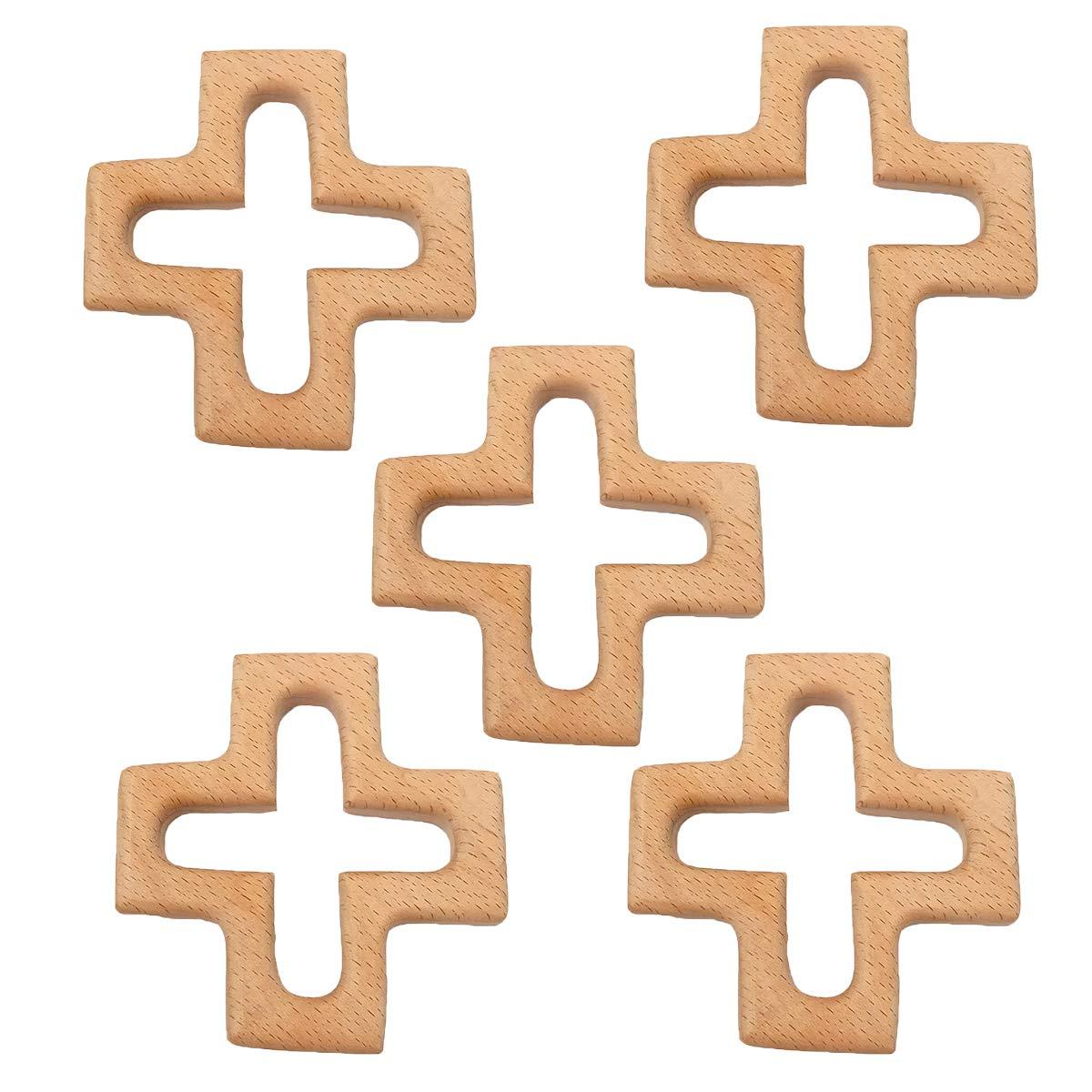 Arakierst Arakierst 2pcs Organic Wood Cross Pure Natural Animal Shape Toys Beech Wooden Handmade Grasping Pattern DIY Pacifier Chain Pendant