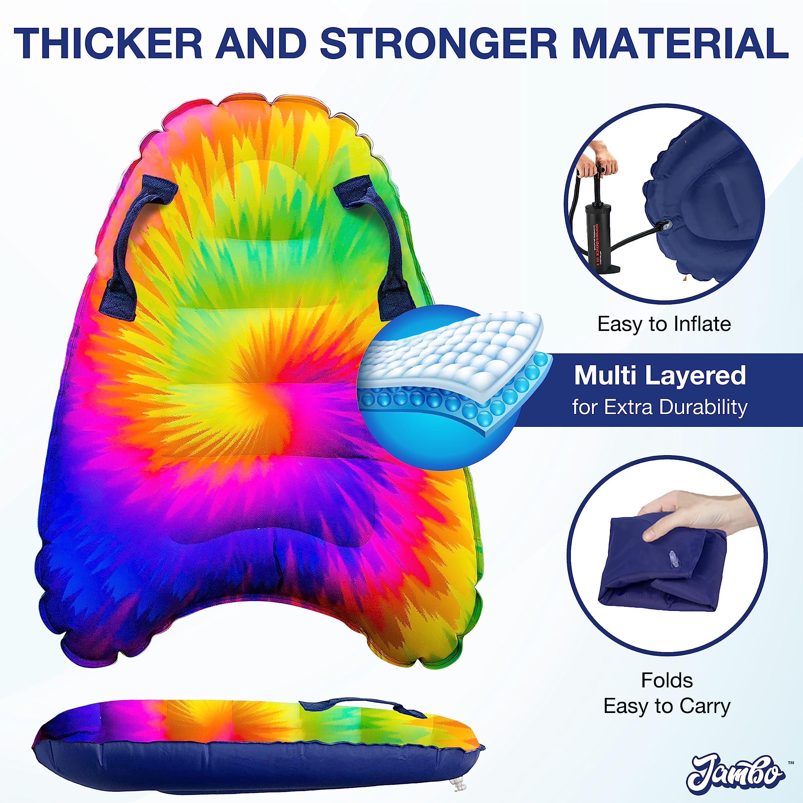 JAMBO JAMBO Inflatable Surf Body Board with Handles, Boogie Board for Beach, Surfing Swimming Floating Surfboard Boards, Pool Floats Pool Beach Toy for Kids (Tie-Dye, Water Color and Color Spiked) - 3 Pack