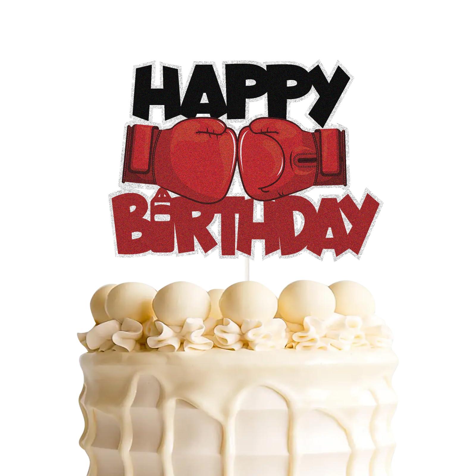 ChienMin Boxing Cake Topper,Boxing Glove Happy Birthday Cake Decor,Sports Style Birthday Party Decorations, Men Children\'s Birthday Supplies