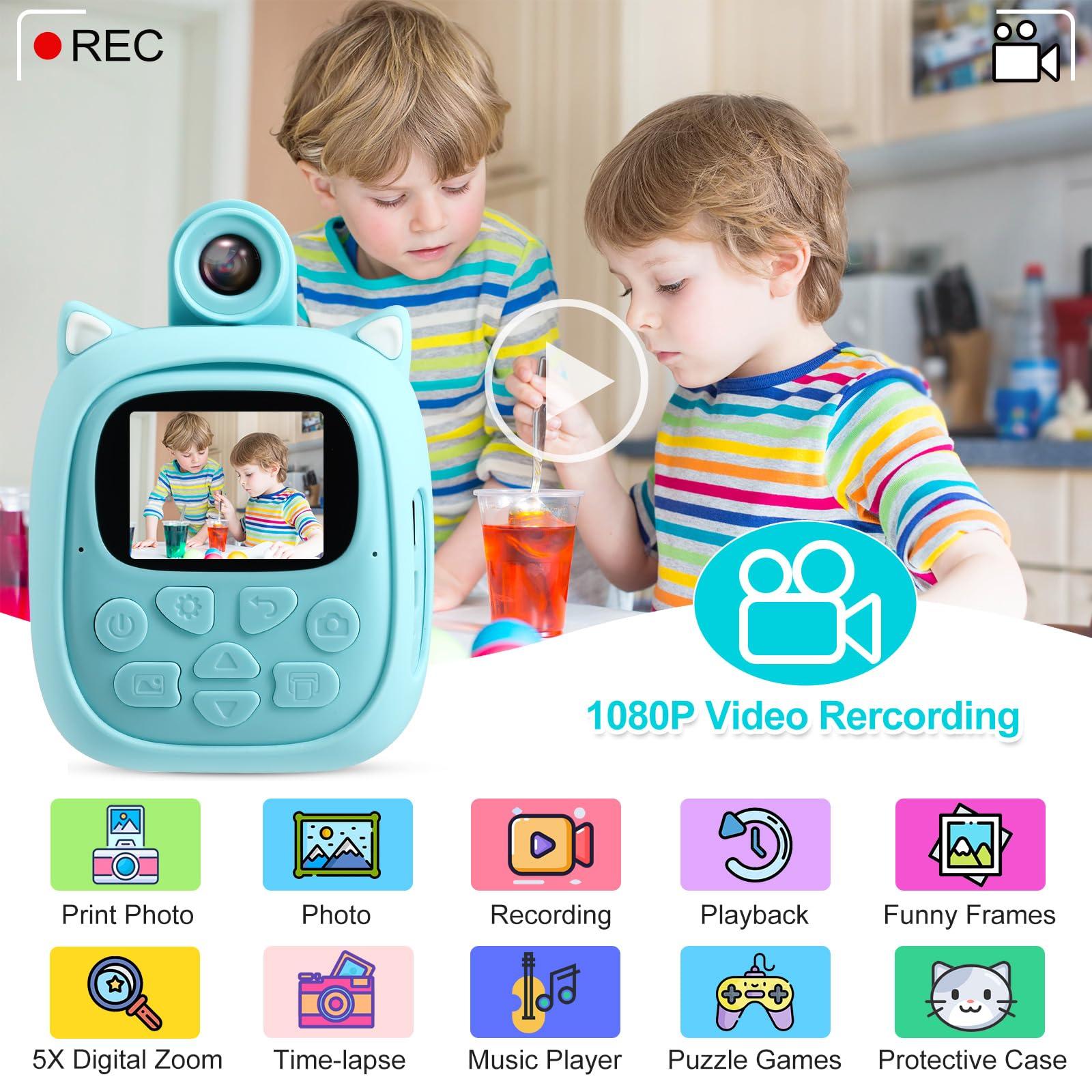 MINIBEAR MINIBEAR Instant Print Camera for Kids Camera for Girls 50MP Kids Digital Camera, Toddler Camera Travel Essential Toys Christmas Birthday Gifts for 3 4 5 6 7 8 9 Year Old Girls and Boys, Blue
