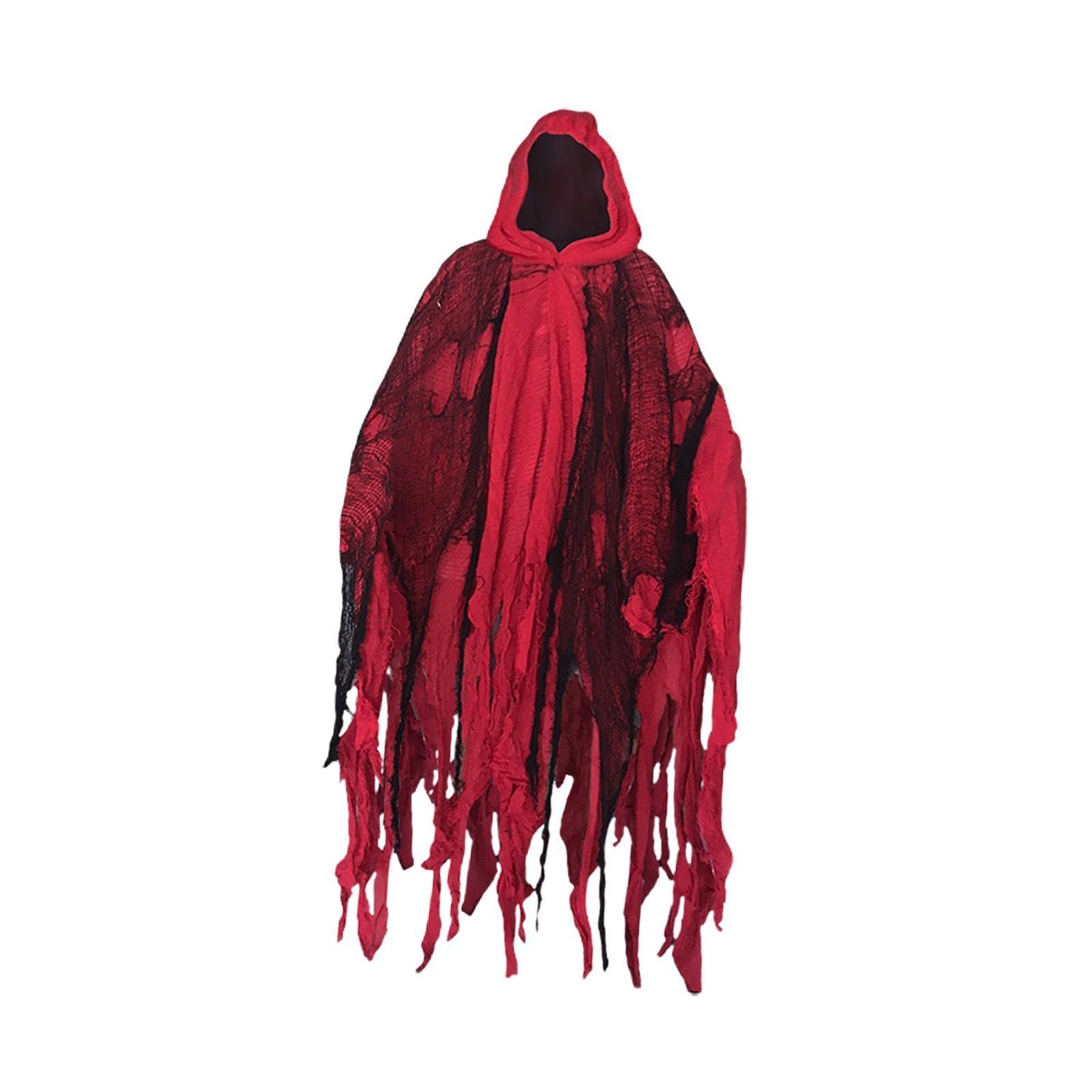 Vaveren Vaveren Halloween Costume Haunted Hooded Capes Grim Reaper Costume Set Hooded Cap Dress up Cosplay for Masquerade Party Favor Photo Props, red
