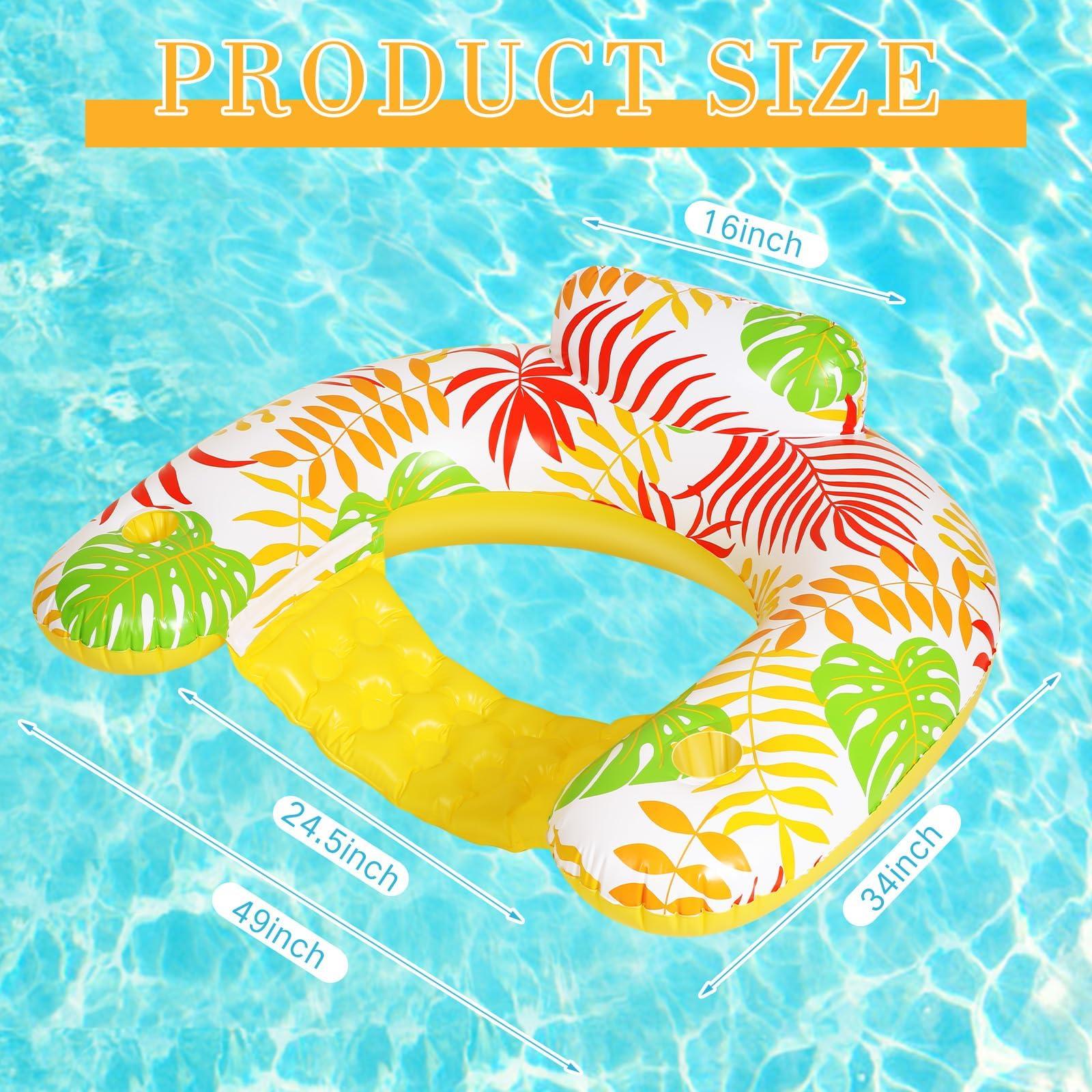 VercanMonth VercanMonth 2 Pack Inflatable Pool Float Chair Adult, Pool Chairs with Cup Holders Backrest, Portable Lounge Floaties for Swimming Pool Summer Toy Floaties Beach Party Floaty for Adult (Classic Style)