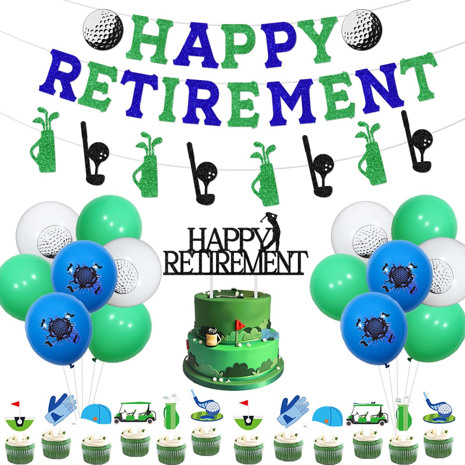 Sursurprise Golf Themed Retirement Party Decorations, Golf Happy Retirement Banner Garland Cake Topper Balloons for Men Retirement Par Tee Decorations Golf Party Supplies