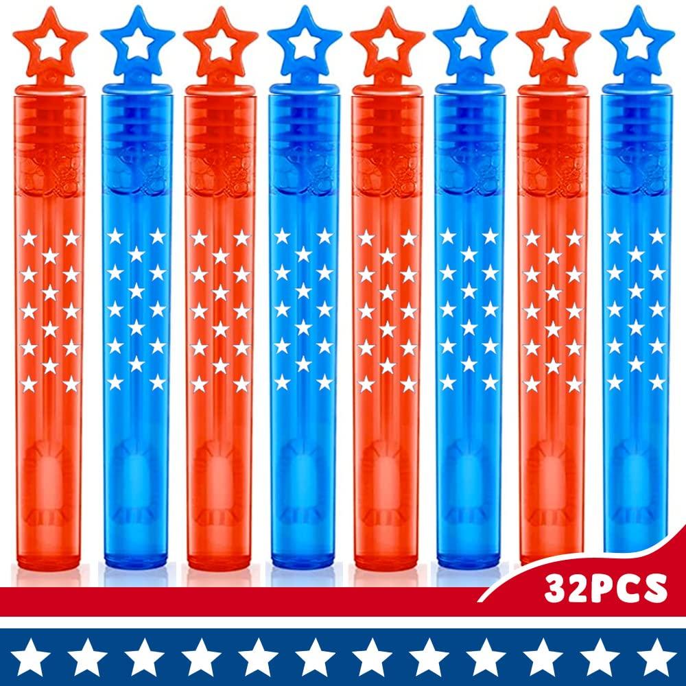 VKTEN VKTEN 32Pcs 4th of July Mini Bubble Wands Patriotic Red White Blue Bubbles for Kids, Independence Day Party Favors Patriotic Decorations