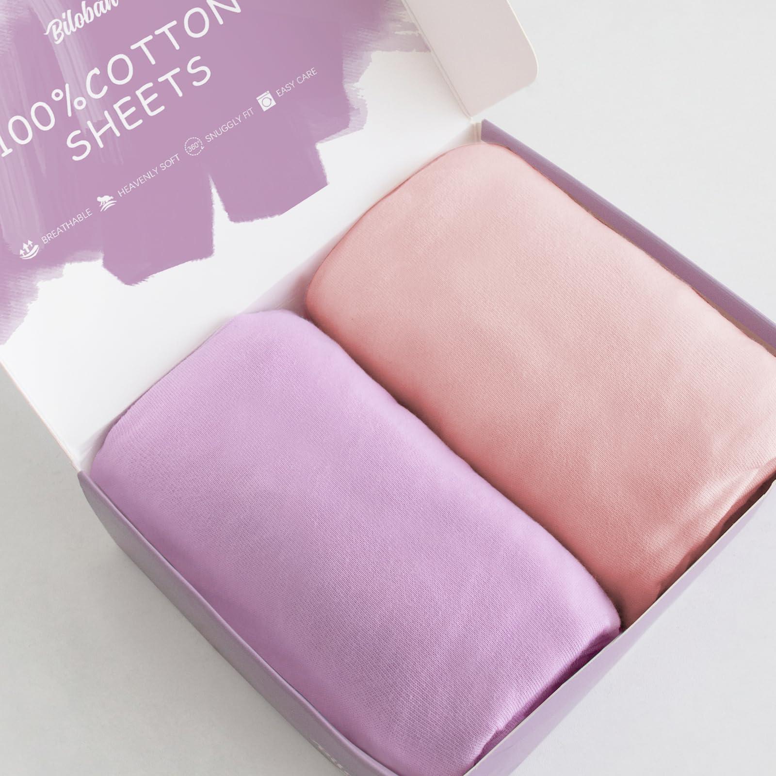 Biloban Bassinet Sheets Fit for Graco Sense2Snooze Bassinet and SNOO Smart Sleeper Baby Bassinet,100% Cotton, 2 Pack, Ultra Soft Bassinet Sheet, Pink and Violet