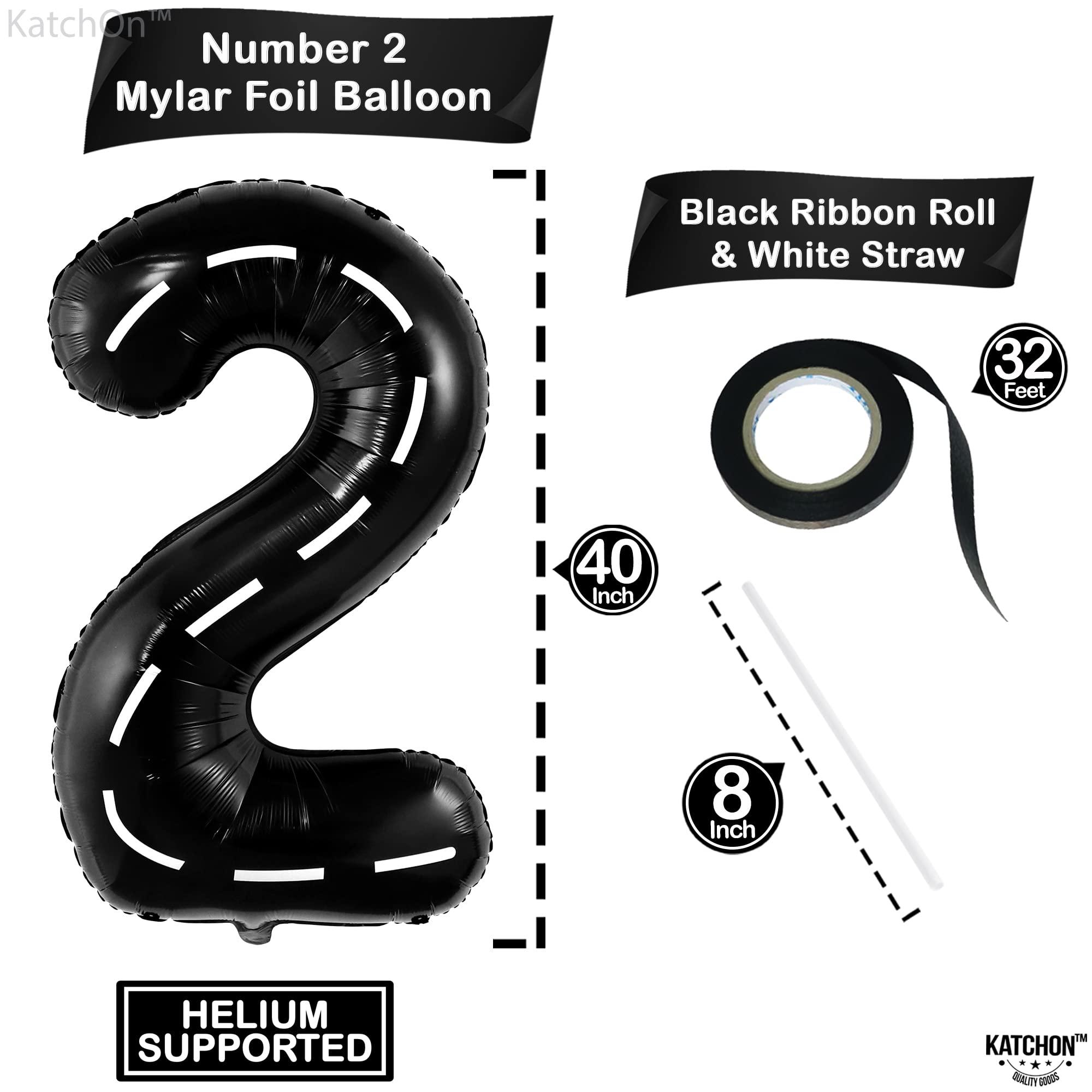 KatchOn Black and White Checkered Balloons - 22 Inch with Big Two Fast Balloons - 40 Inch, 2 Number Balloon | Checkered Flag Balloons, Race Car Birthday Party Supplies | Number 2, Two Fast Party Decorations