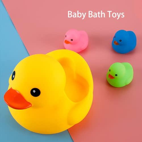 Ahua Bath Duck Toys 4 Pcs Colorful Rubber Duck Family Squeak Ducks Baby Shower Toy for Toddlers Boys Girls Colorful Duck Family