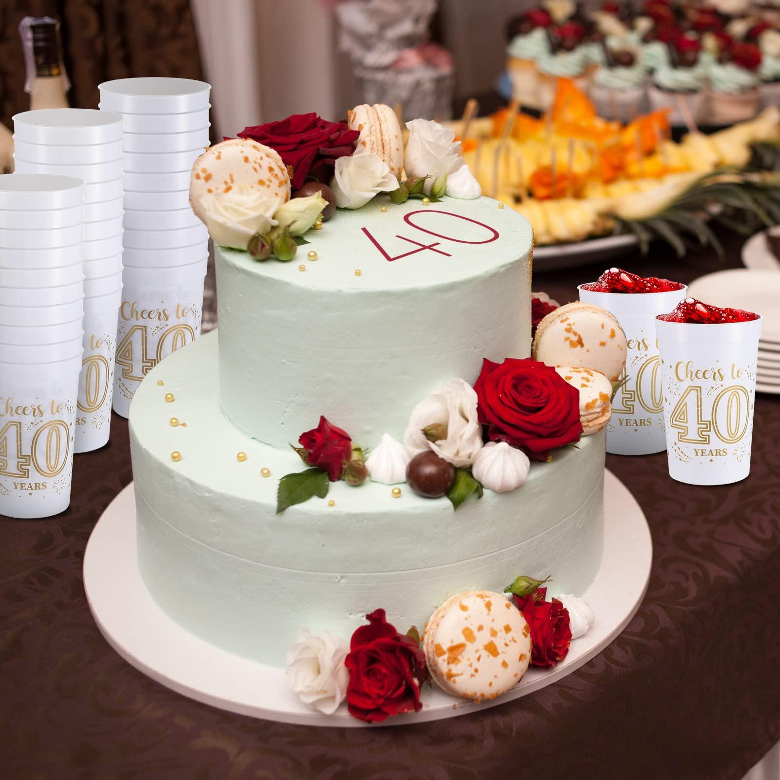 Lallisa Lallisa 40 Pcs 16 oz 40th Birthday Cups 40th Birthday Party Plastic Stadium Cups 40th Birthday Party Decorations 40 Year Old Birthday Party Favors for Cheers to 40 Years, Gold and White