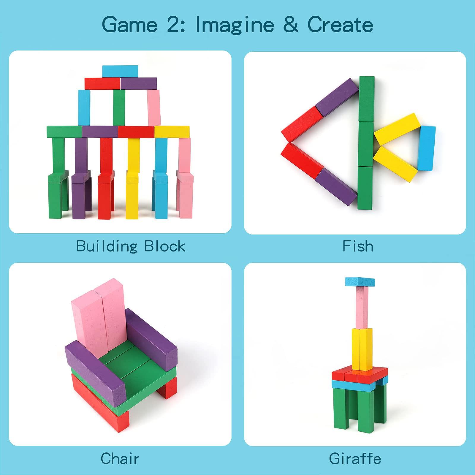 Canuan Canuan Wooden Blocks Stacking Games, 48PCS Tumbling Stacking Blocks Game for Kids and Families, Wood Colorful Balancing Blocks Montessori Toys for Kids with Storage Bag
