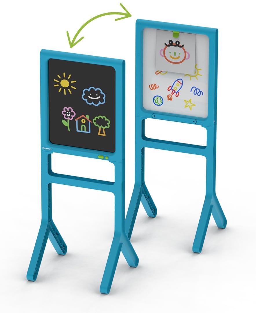 Discovery Kids Discovery Glow Easel Dual-Sided Art Station 34 Floor Standing Easel with Light Board, Whiteboard, 6 Neon Dry-Erase Markers| Detachable Drawing Tablet| Coloring Doodle Pad| Arts & Crafts for Kids