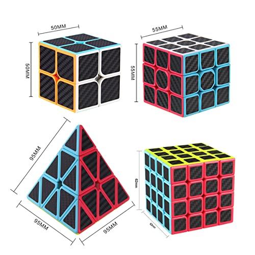 Roxenda Roxenda Speed Cube Set, Speed Cube Bundle of 2x2 3x3 4x4 and Pyramid Cube Smoothly Magic Cubes Collection for Kids Teens & Adults [4 Pack] (Carbon Fiber)
