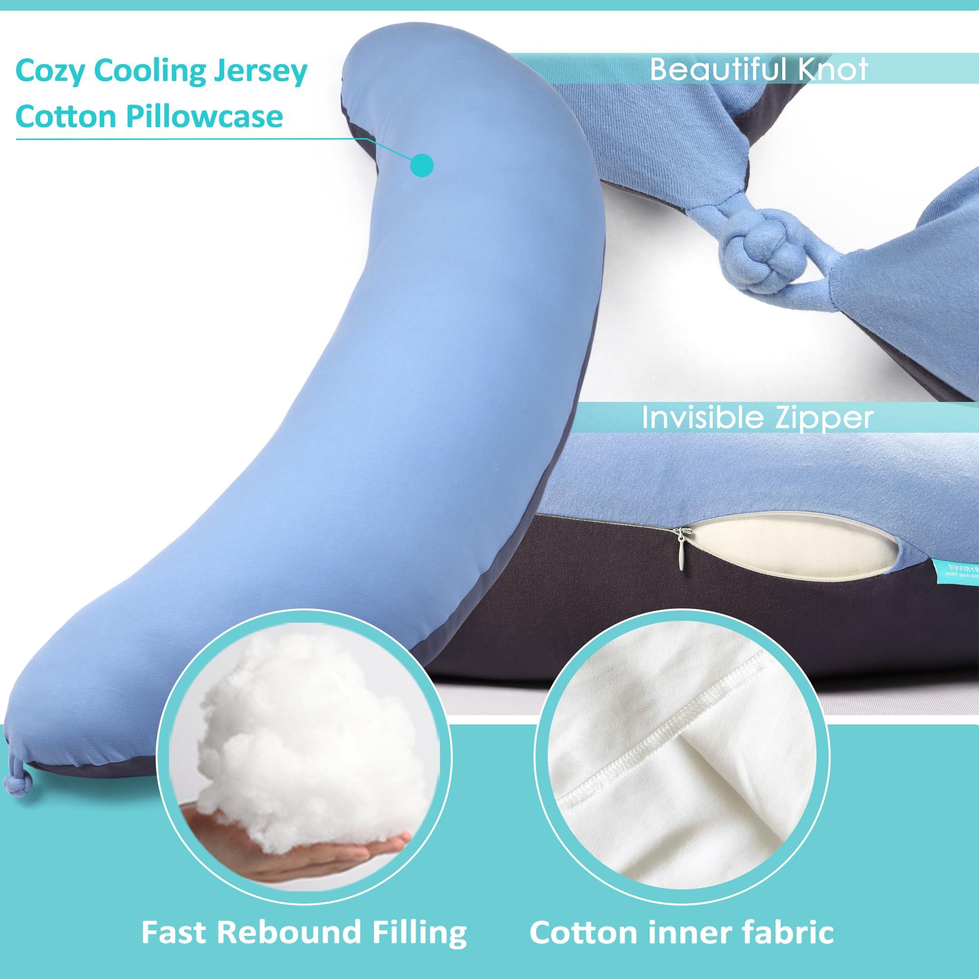 BYRIVER BYRIVER 43" Long C Shaped Body Pillow for Adults Men Women, Side Sleeper Pillow for Neck Shoulder Back Pain Relief, Cooling Post Sugery Pillow Pregnancy Pillow, Blue Black Washable Pillowcase (XL)