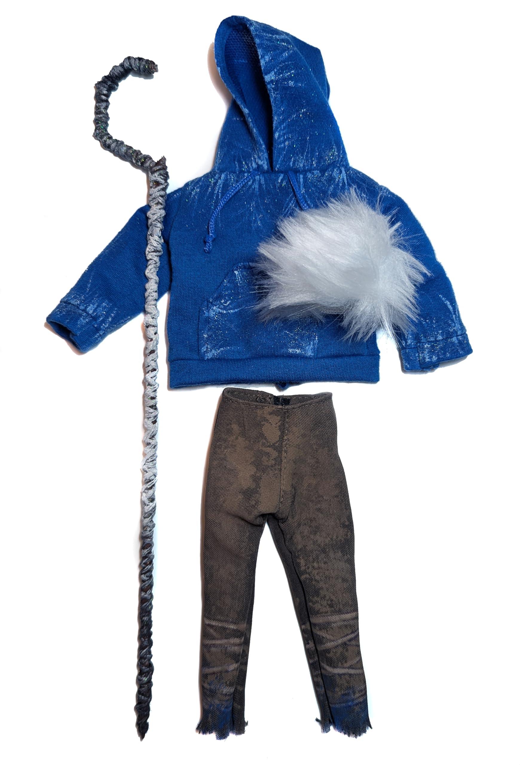 Hand-painted Jack Frost Costume - Complete Set: Hoodie, Pants, Wig & Cane for 12" (1/6) Doll
