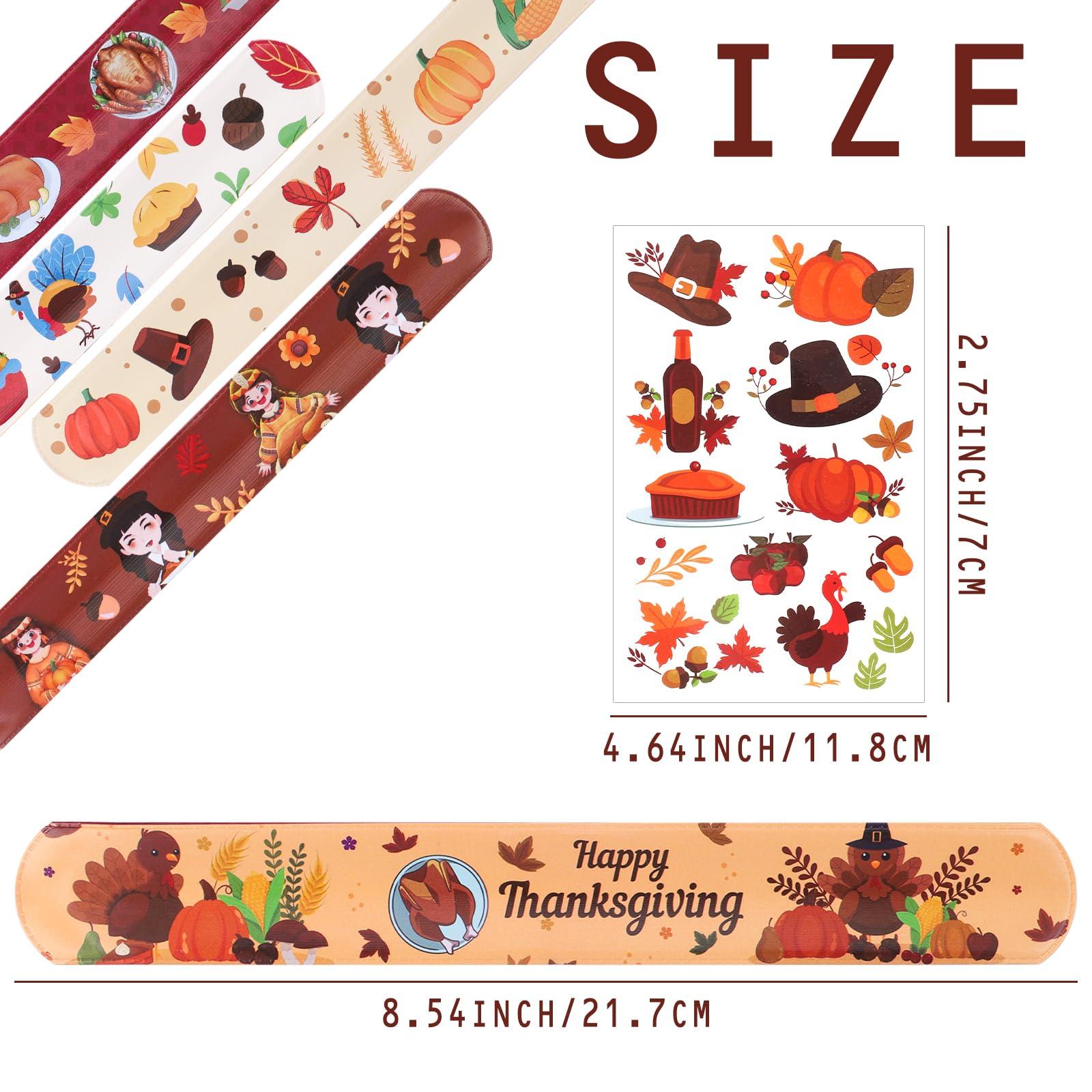 DoYoDoYa 40PCs Thanksgiving Slap Bracelets for Kids with Thanksgiving Tattoo, Turkey Pumpkin Autumn Maple Leaf Snap Band for Fall Party Favors Decor
